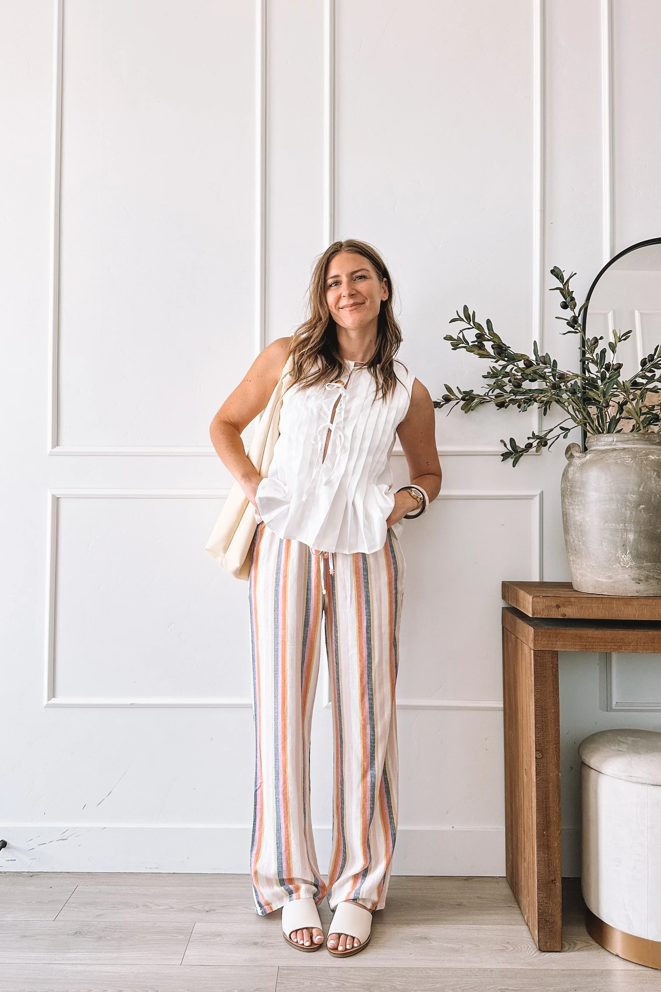 Striped Linen Pants Outfit Summer