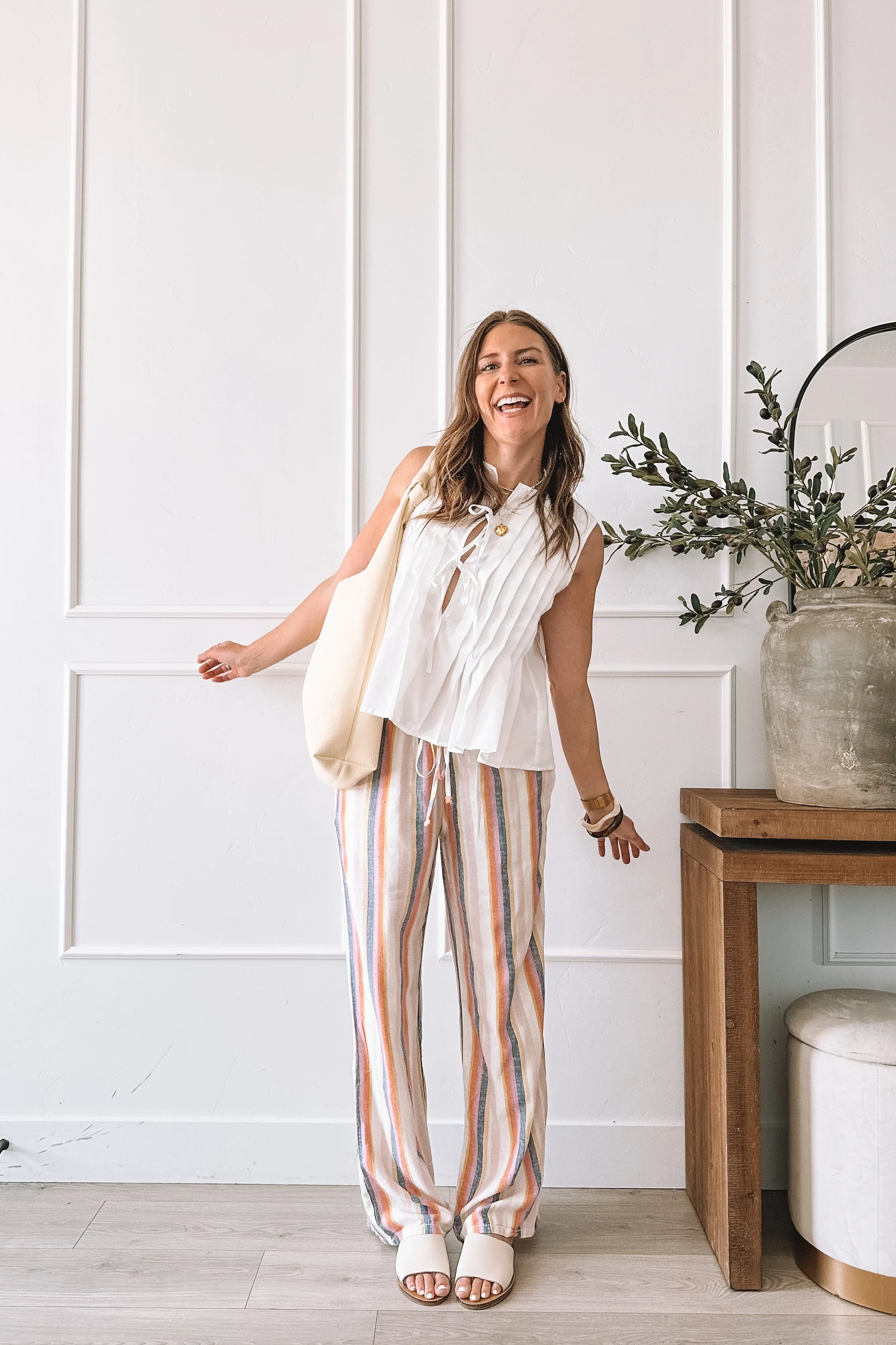 Striped Linen Pants Outfit Summer