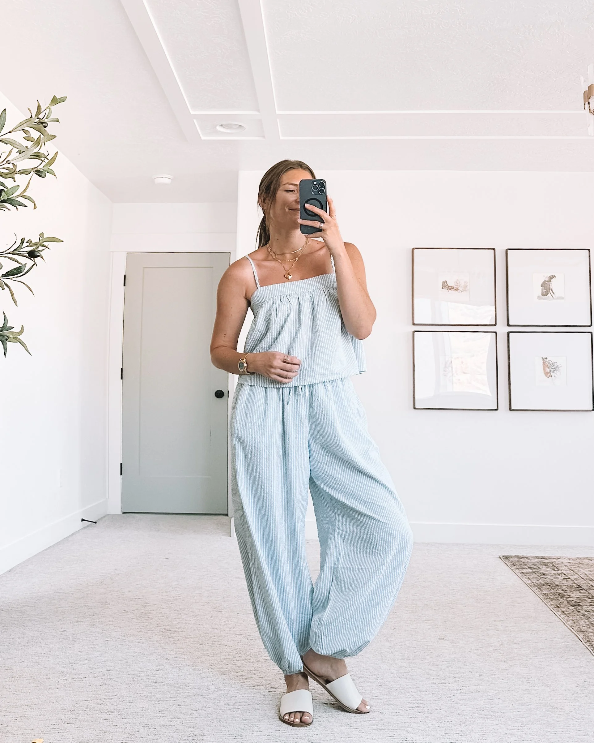 blue seersucker matching set summer outfit