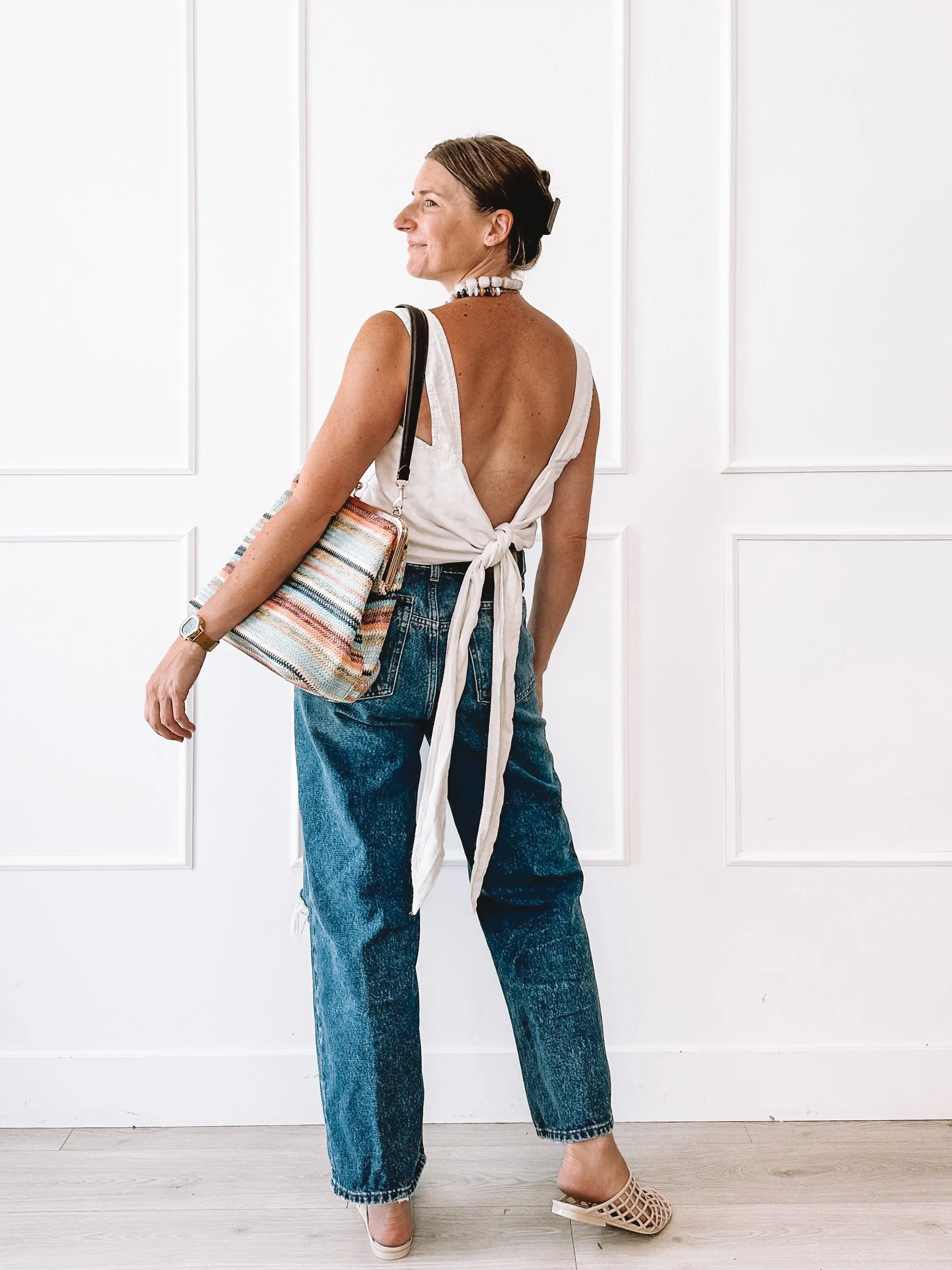 linen tie back top outfit