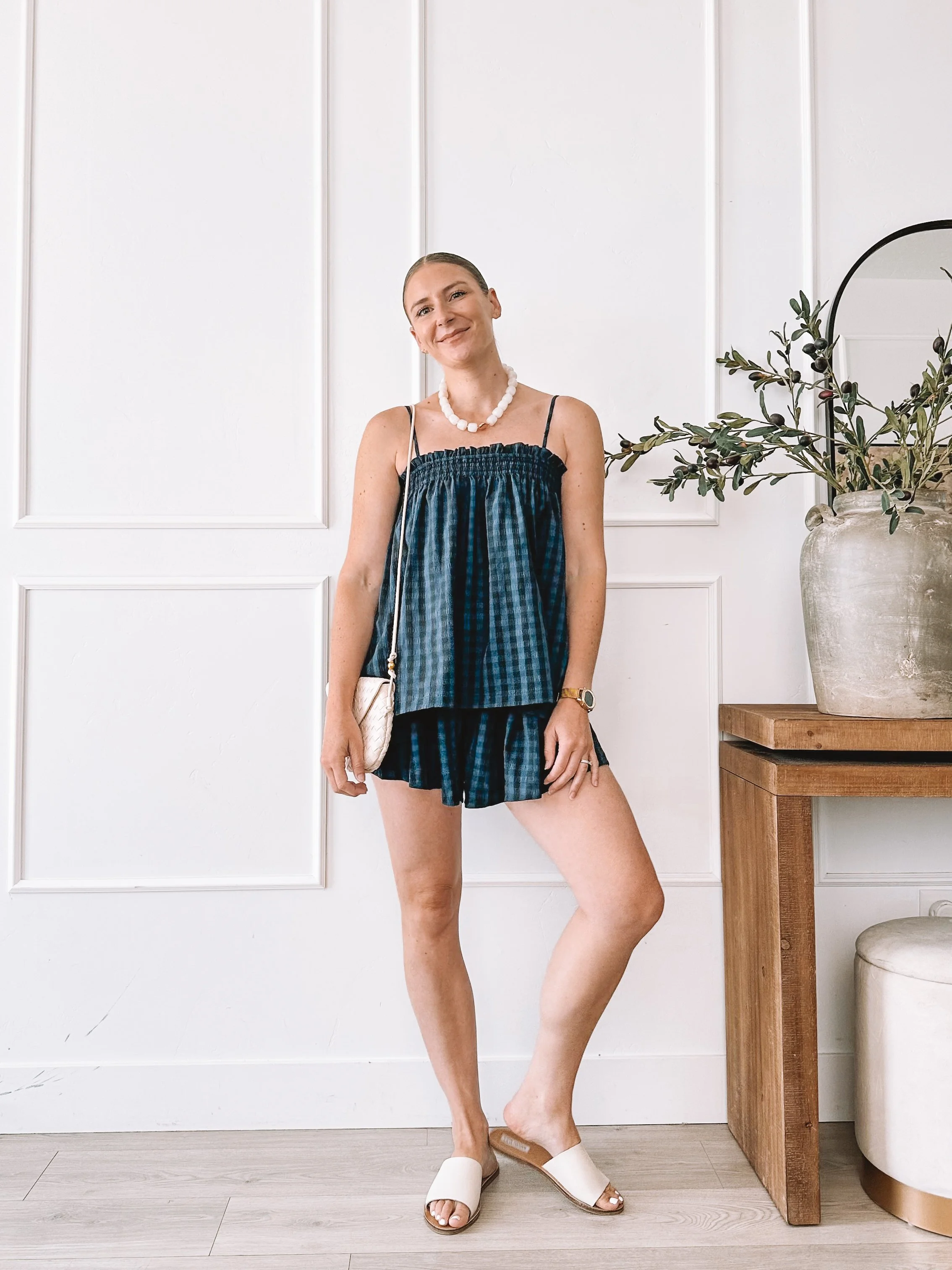 Navy Gingham Matching Set Summer Outfit