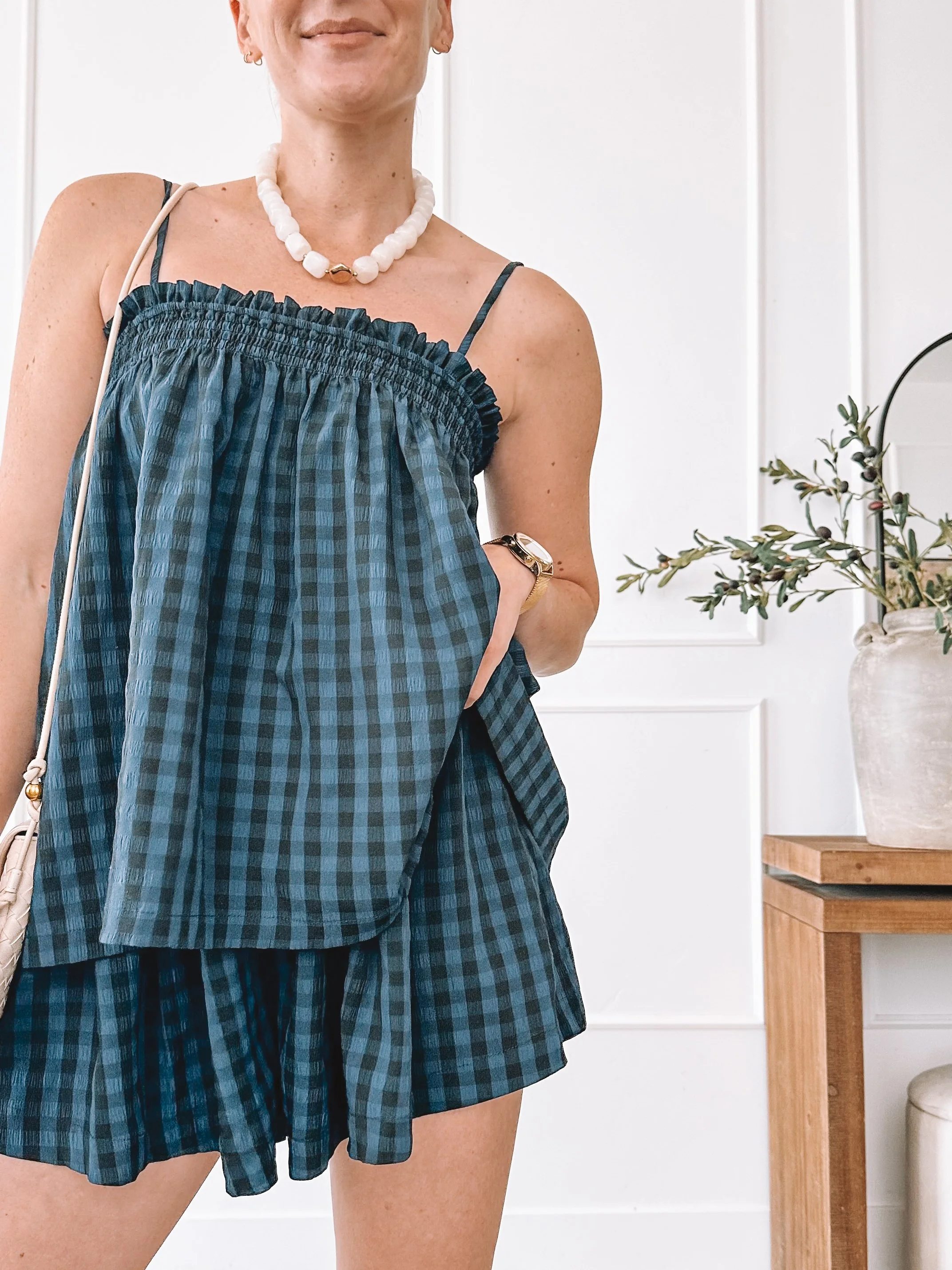 Navy Gingham Matching Set Summer Outfit