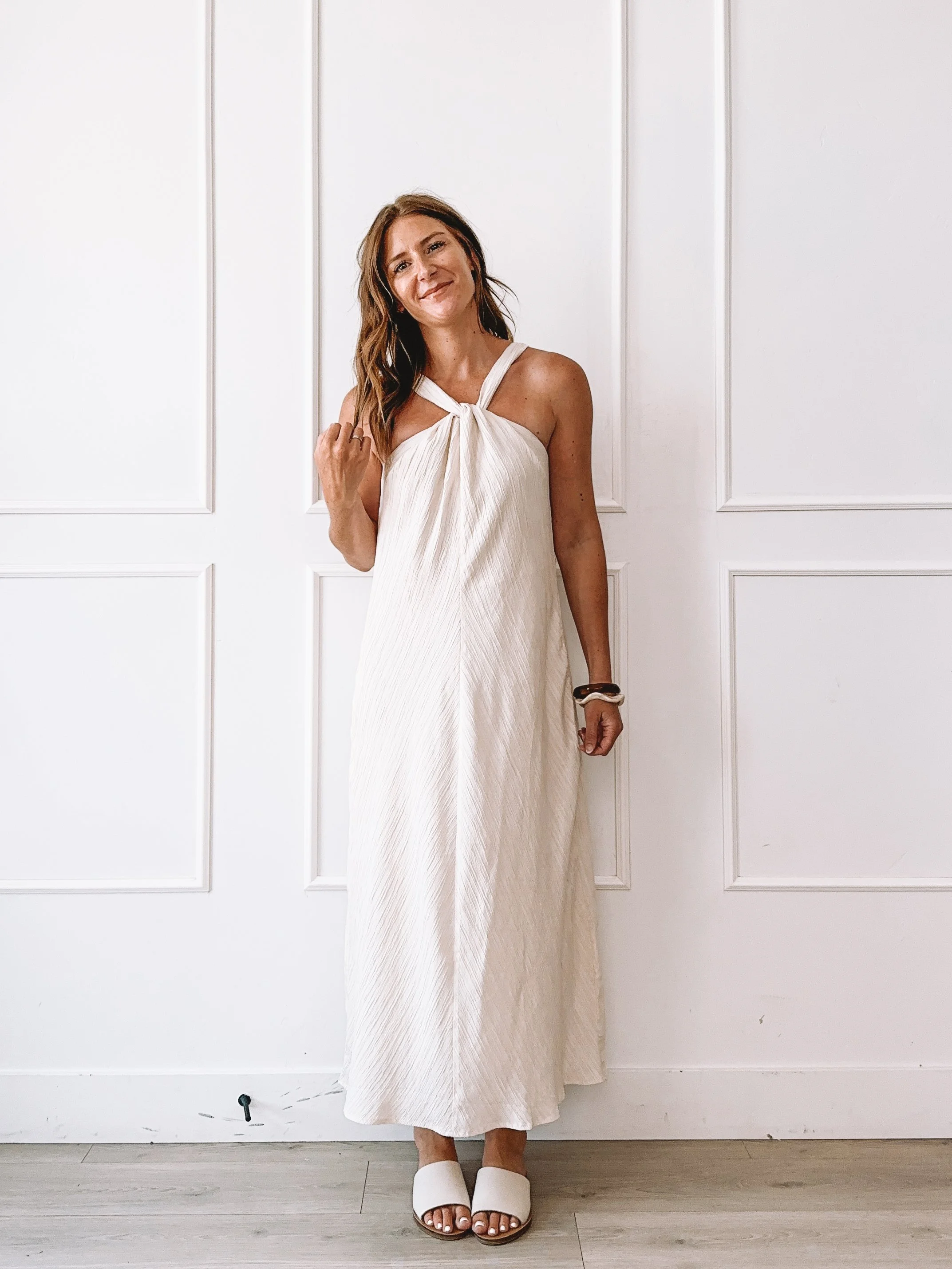 Cream Knot Neck Maxi Dress