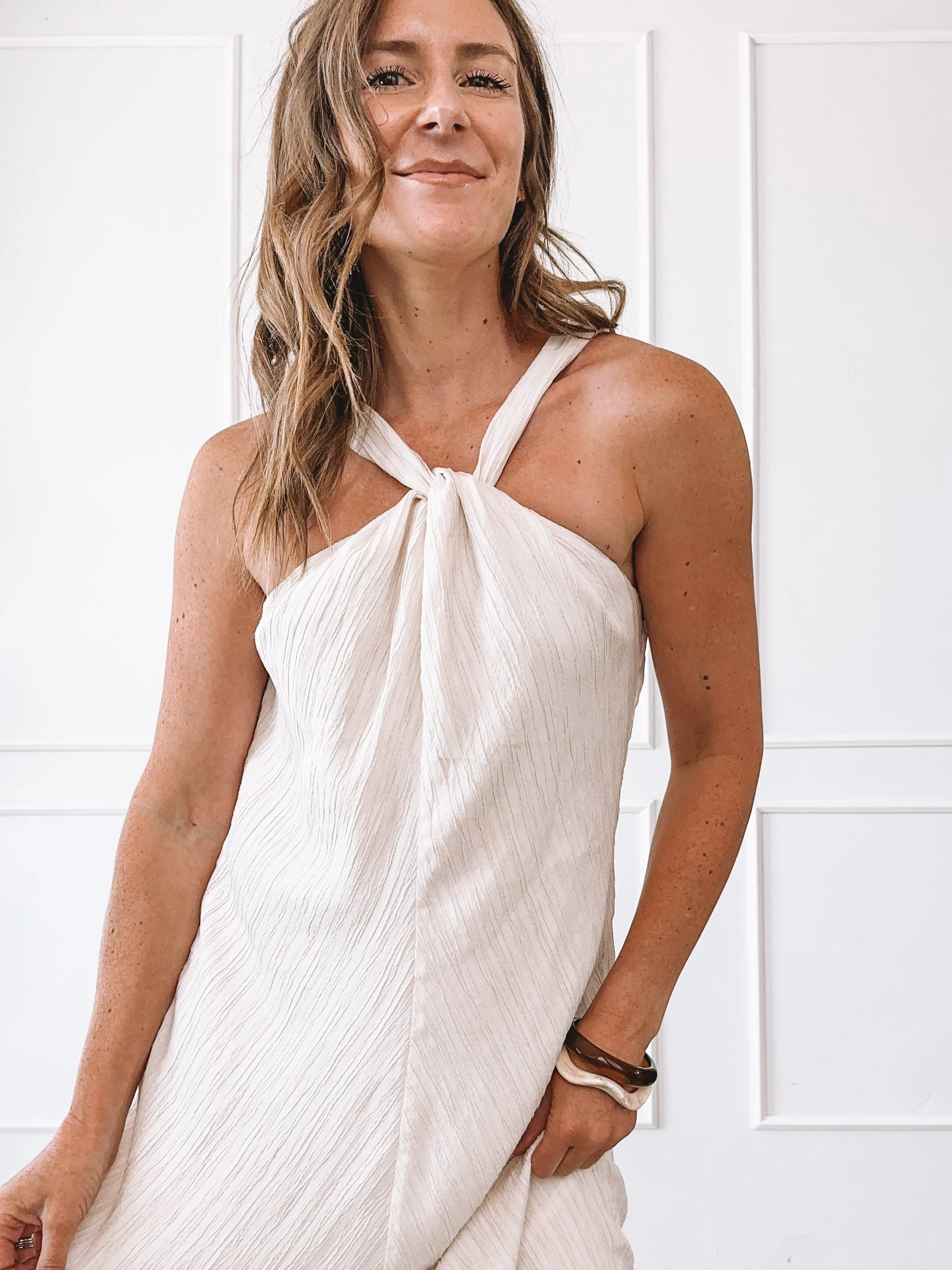 Cream Knot Neck Maxi Dress