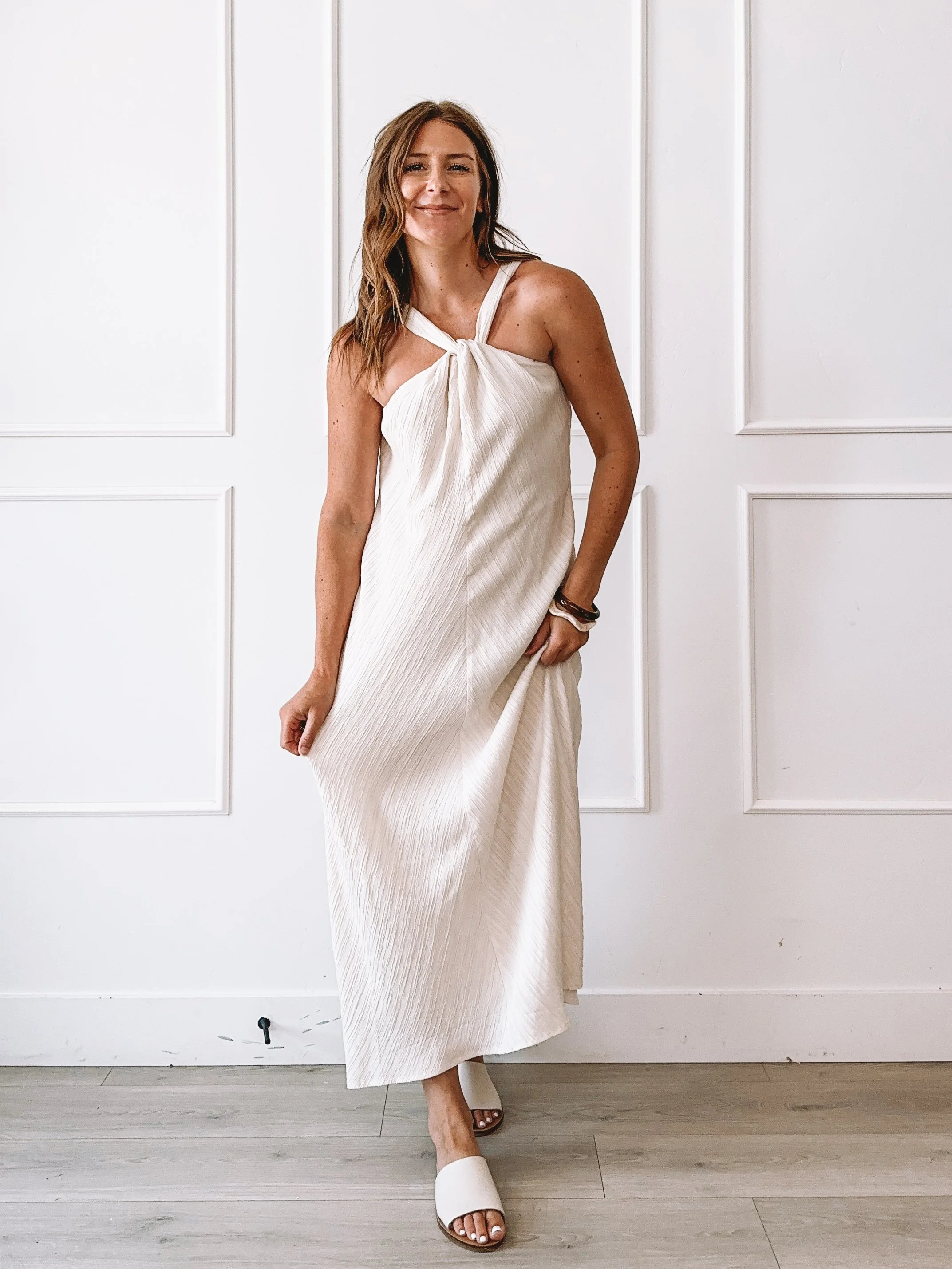 Cream Knot Neck Maxi Dress from Commense