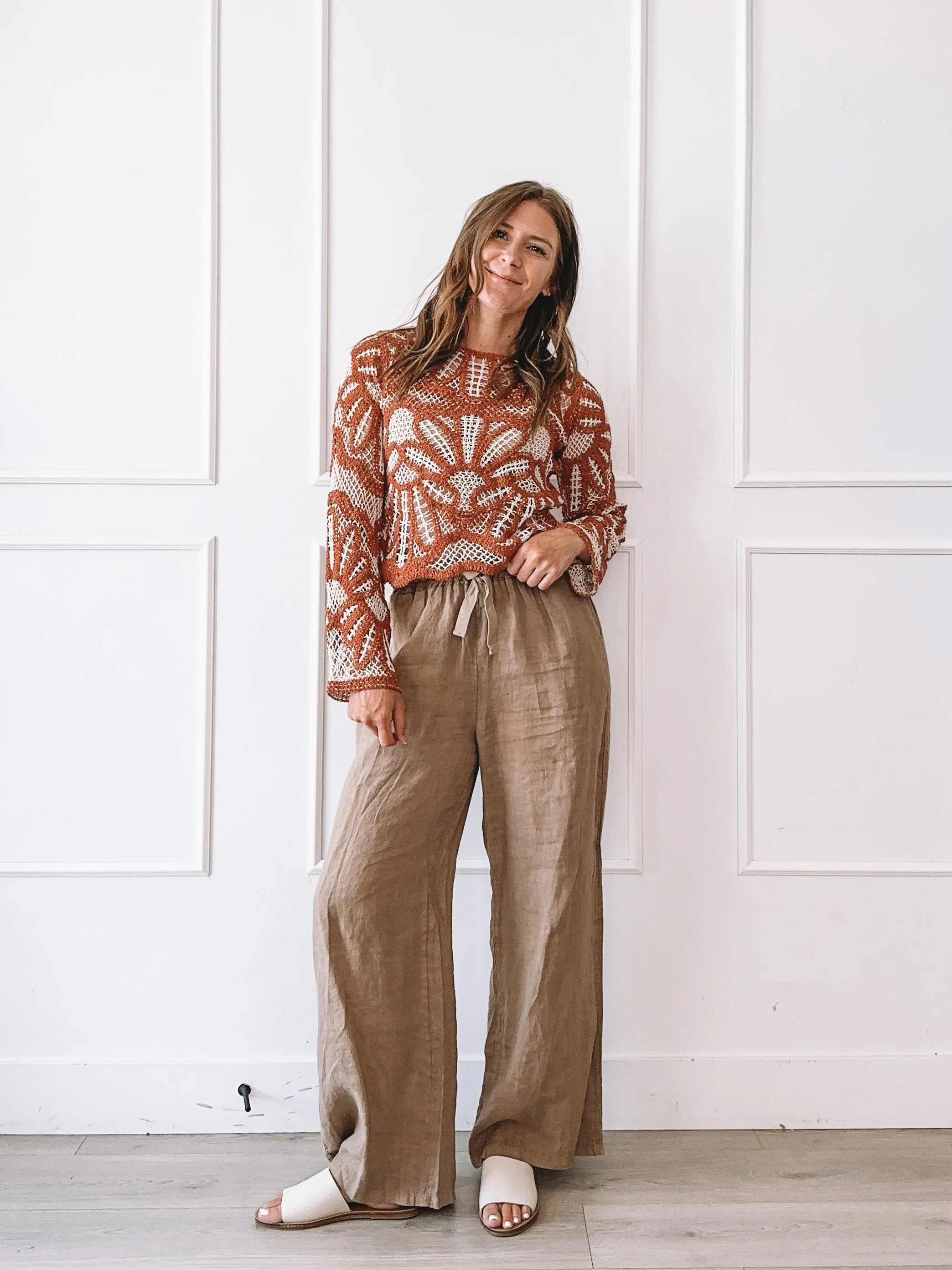 Everyday Summer Outfit Rust Crochet Sweater