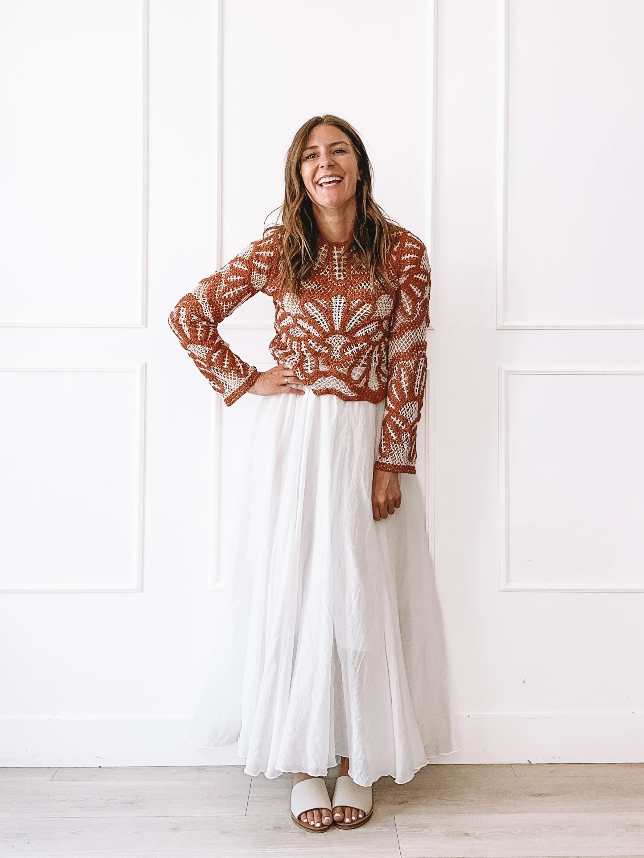 Everyday Summer Outfit Rust Crochet Sweater