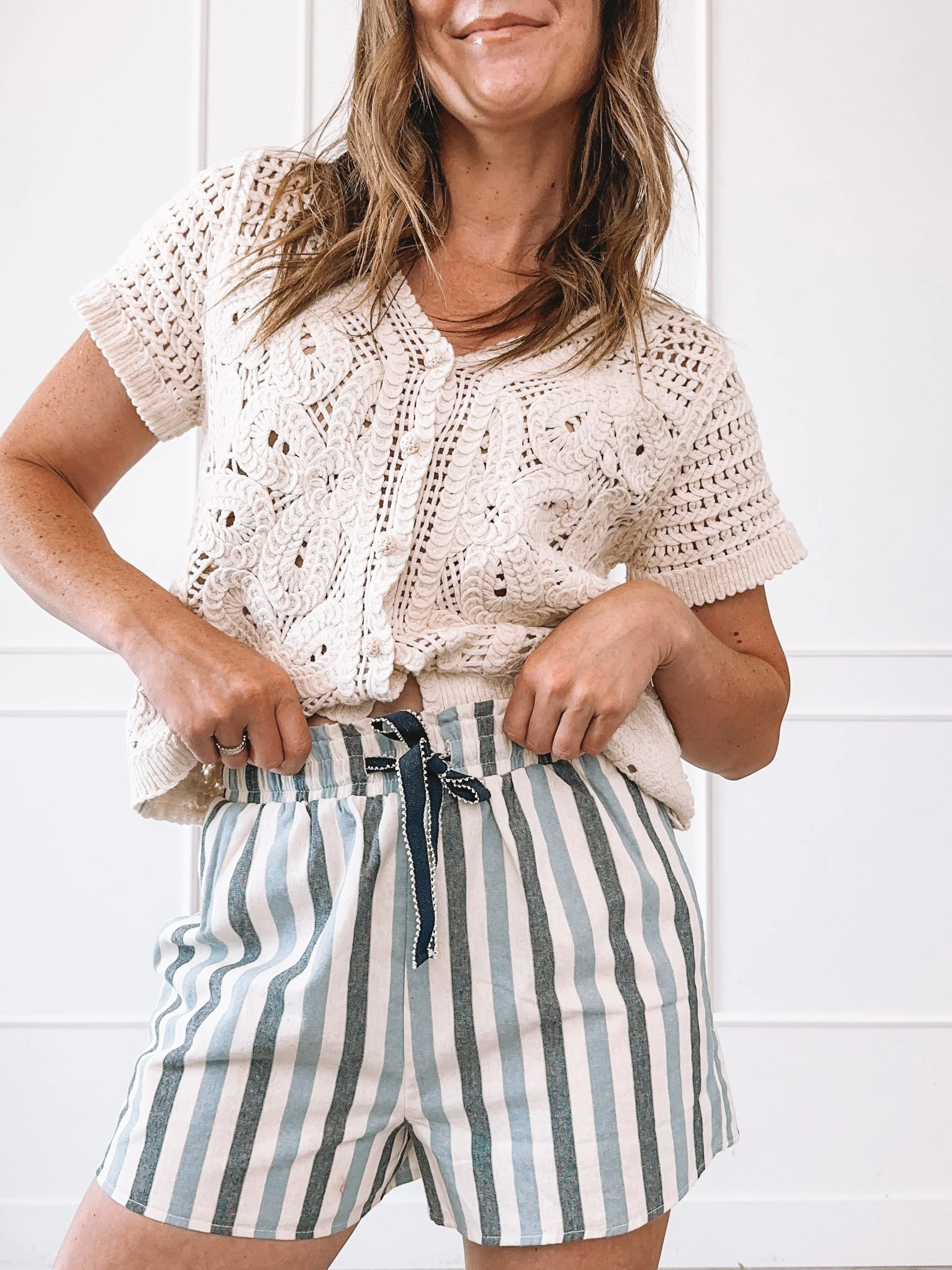 Everyday Summer Outfit Ideas Crochet Top Striped Shorts
