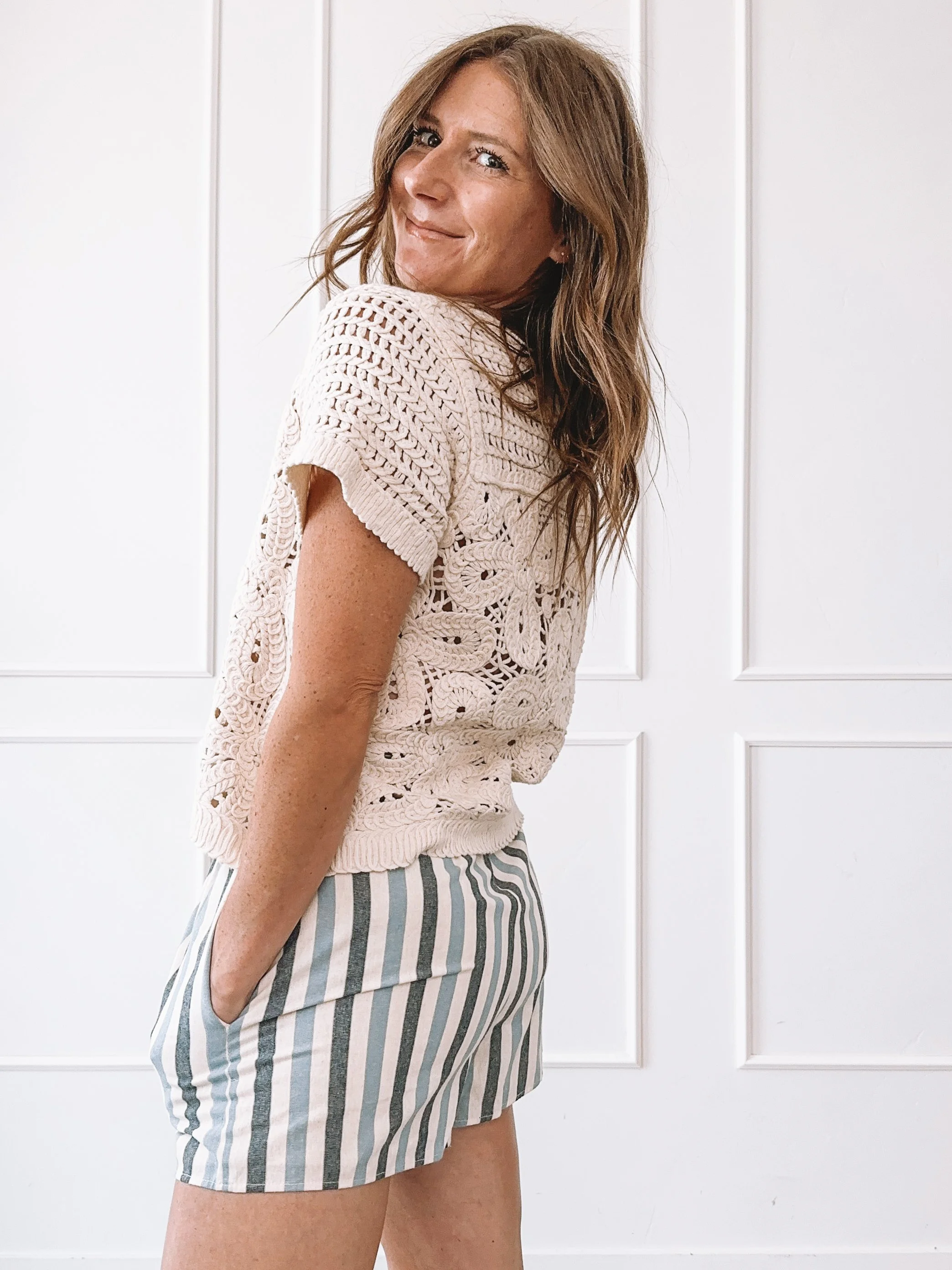 Everyday Summer Outfit Ideas Crochet Top Striped Shorts