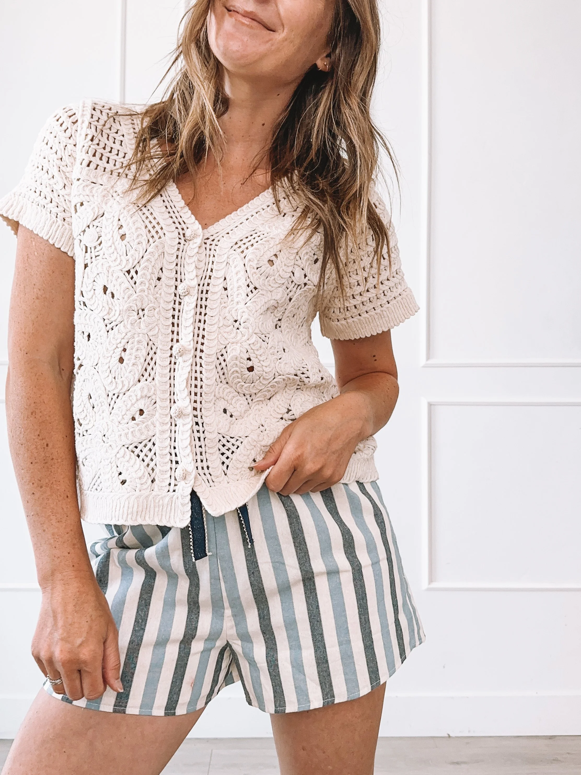 Everyday Summer Outfit Ideas Crochet Top Striped Shorts
