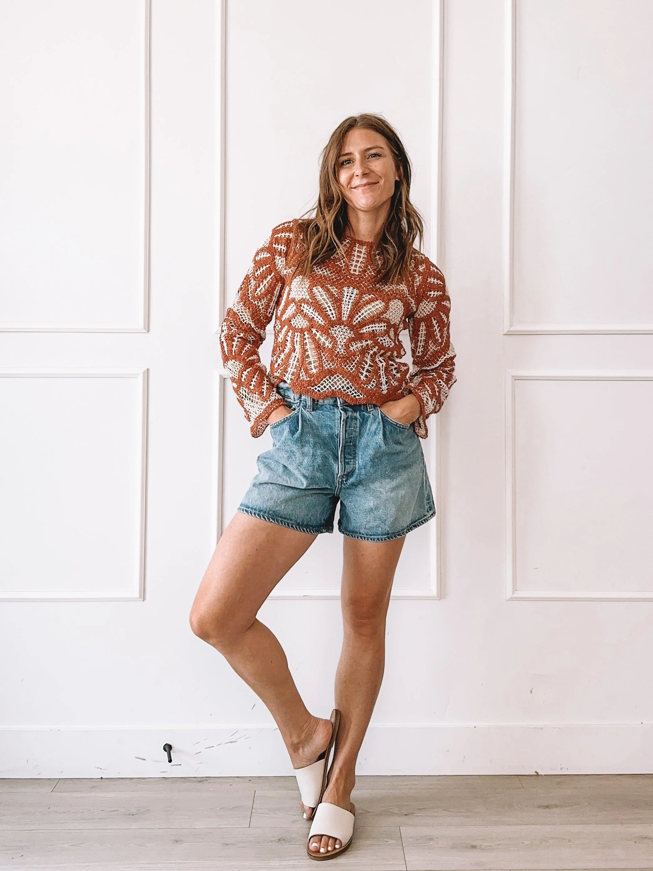 Everyday Summer Outfit Rust Crochet Sweater