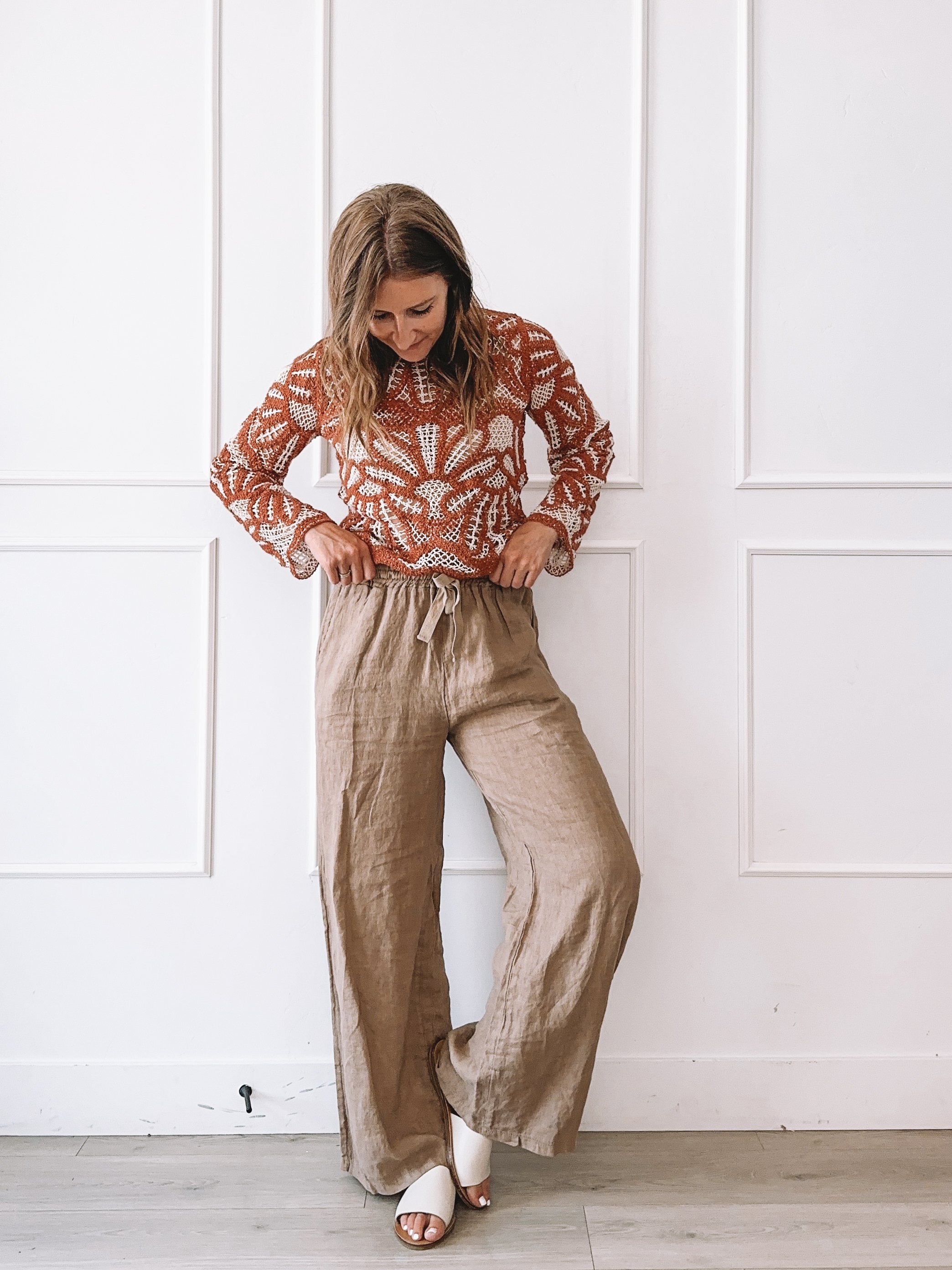 Everyday Summer Outfit Rust Crochet Sweater