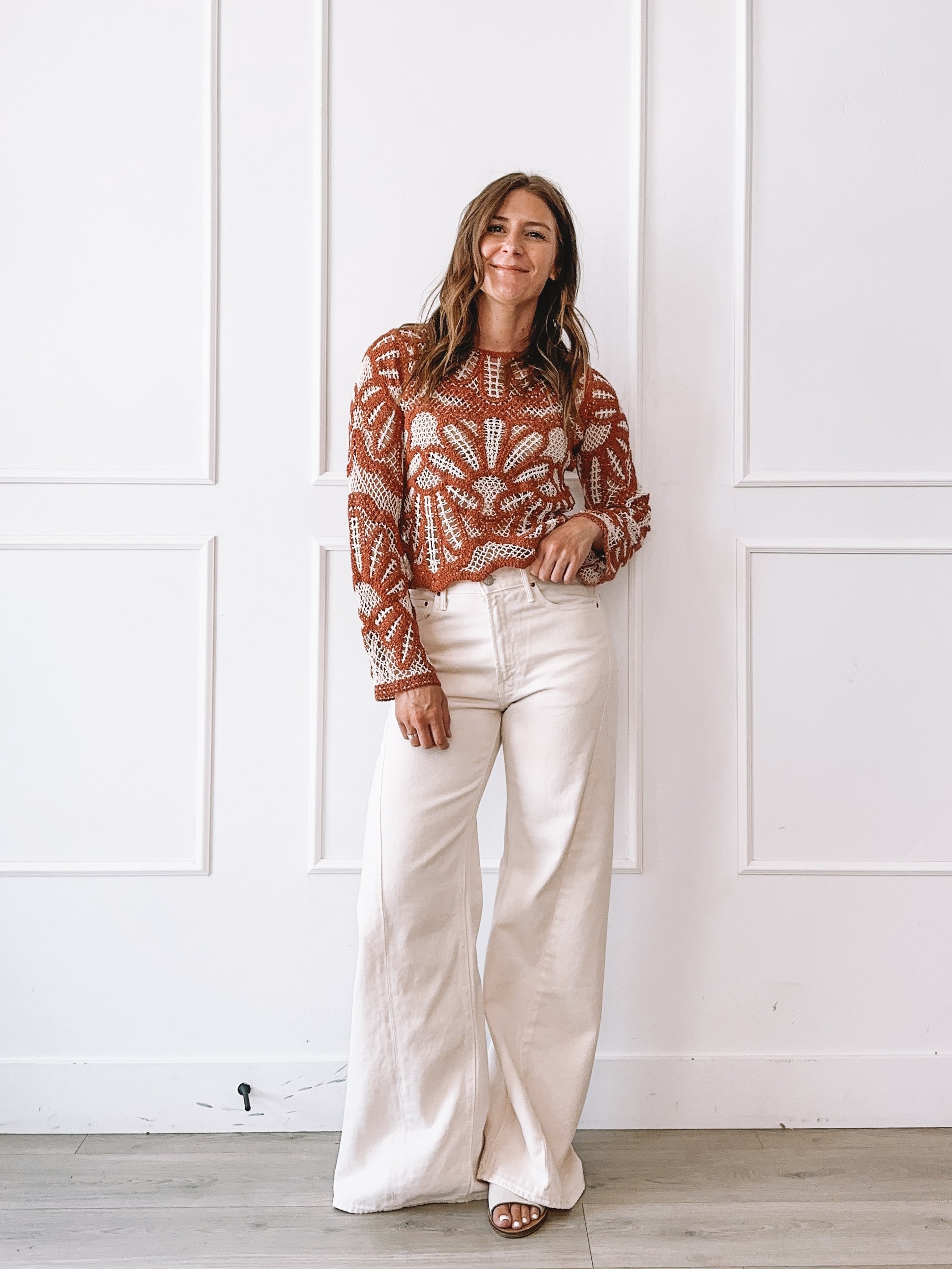 Everyday Summer Outfit Rust Crochet Sweater