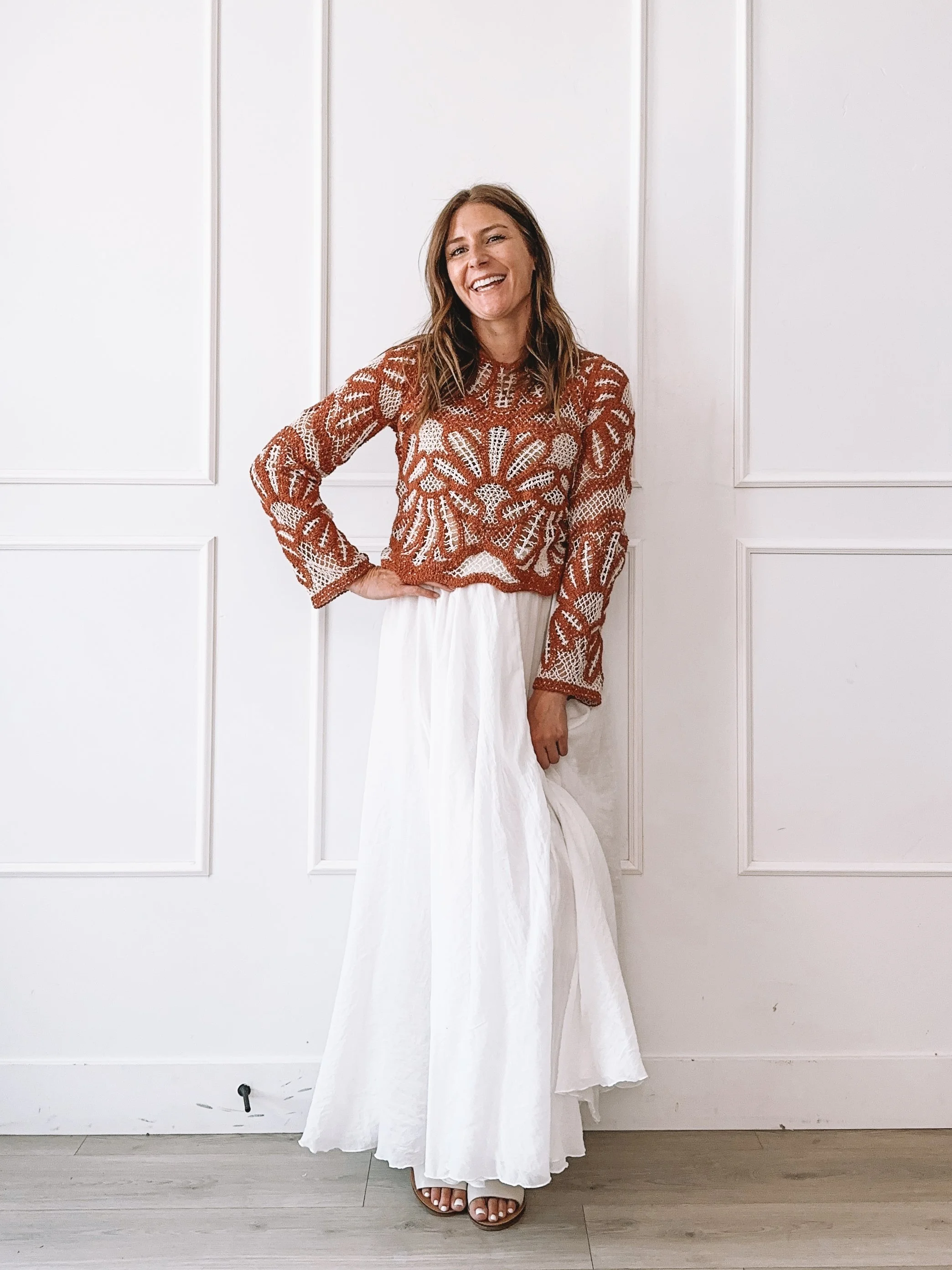 Everyday Summer Outfit Rust Crochet Sweater