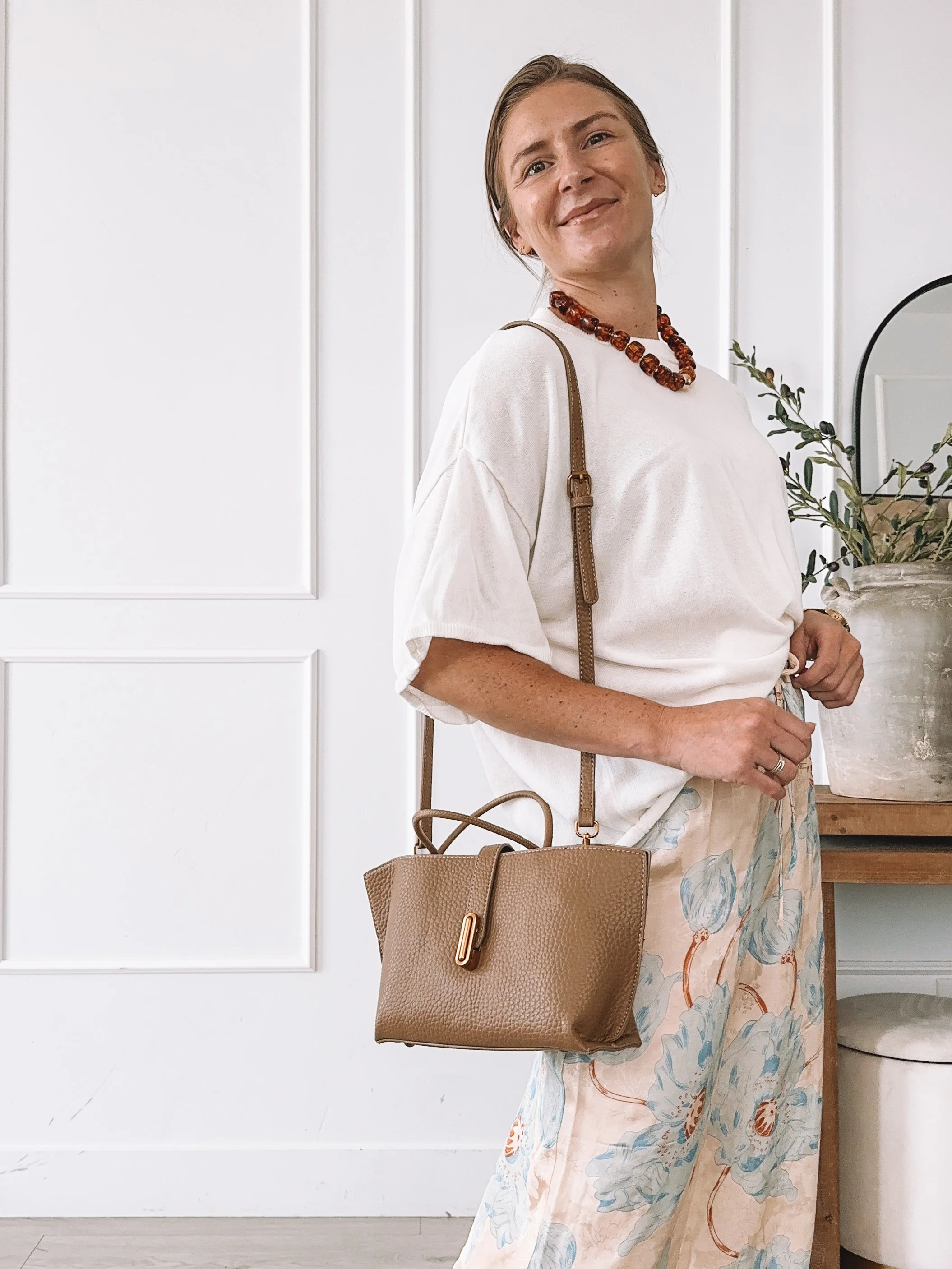 Floral wide leg pants outfit with oversized white tee for summer