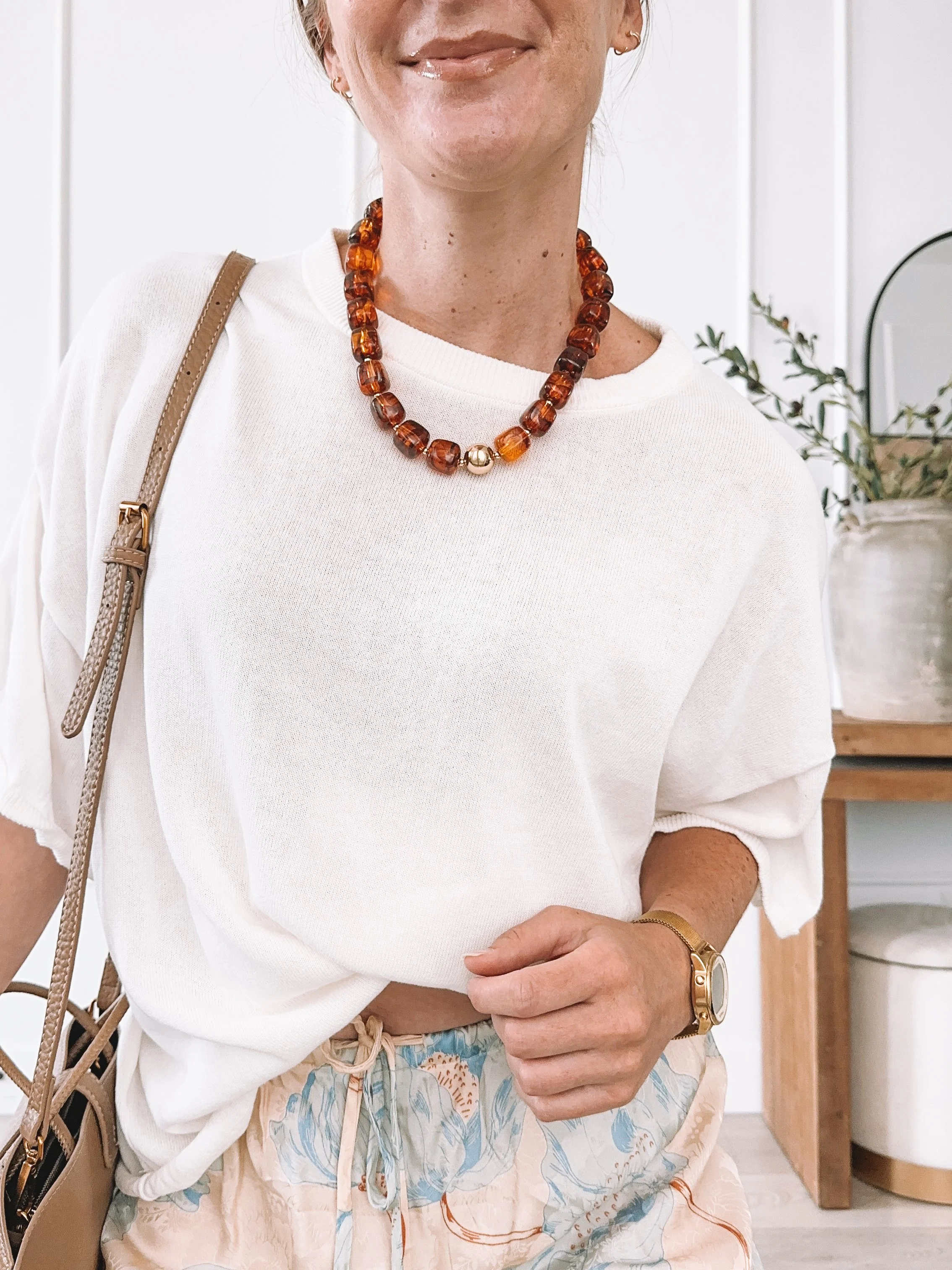 Floral wide leg pants outfit with oversized white tee for summer