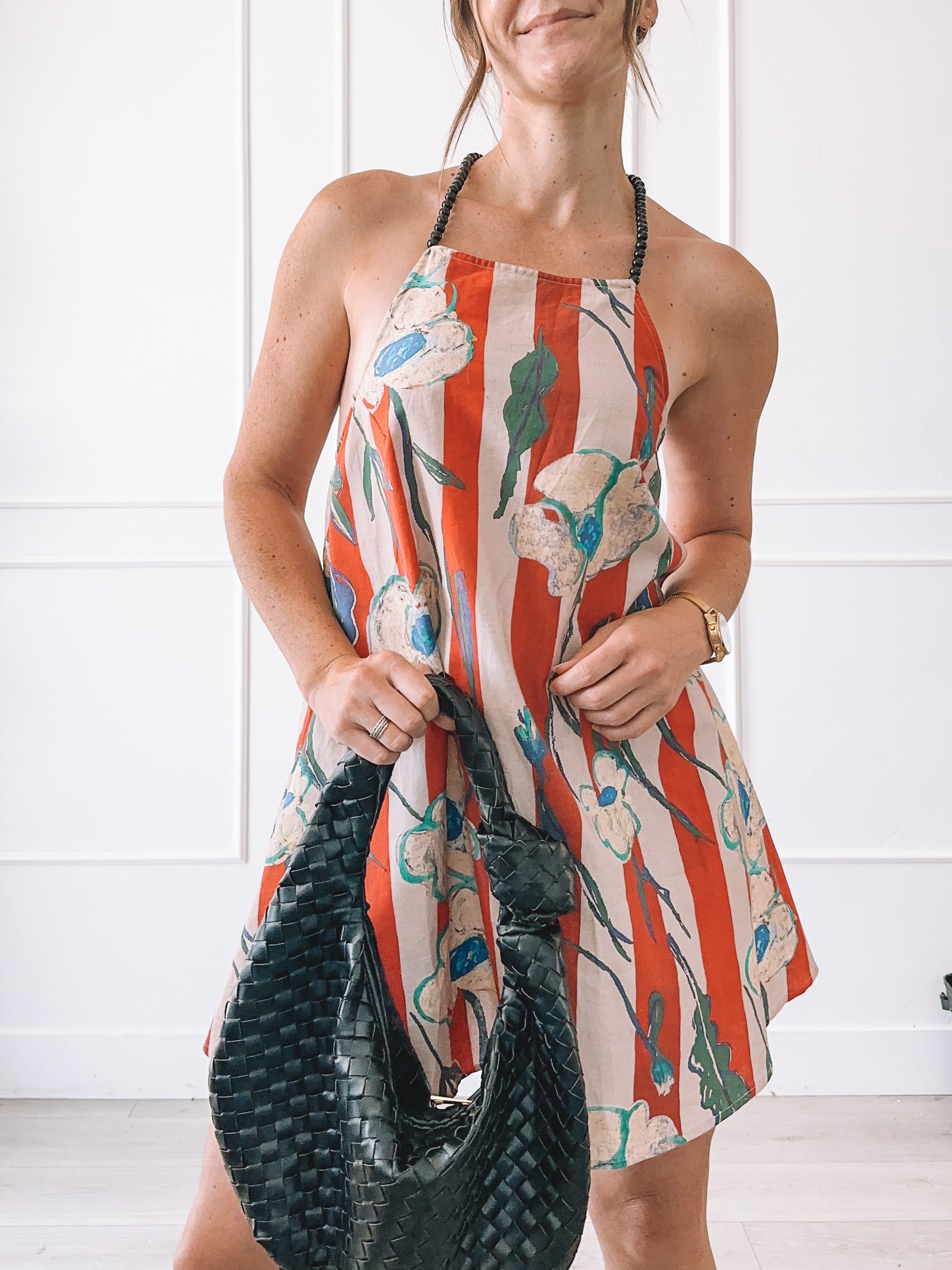 Backless Striped Floral Summer Dress Outfit Idea