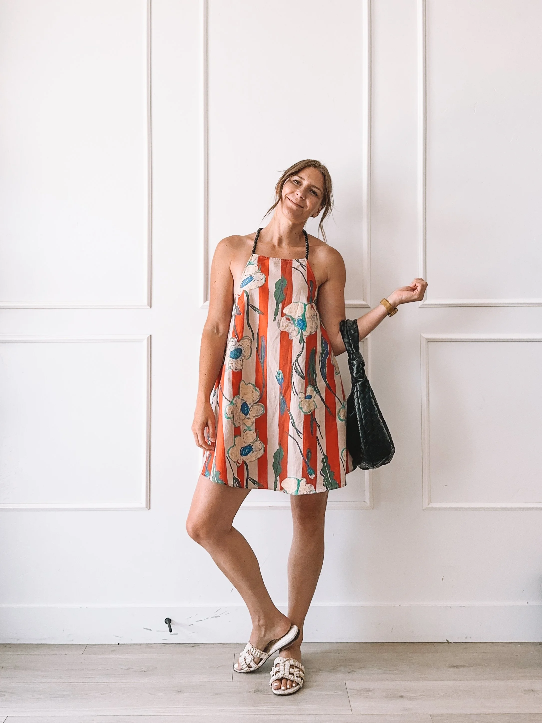 Backless Striped Floral Summer Dress Outfit Idea