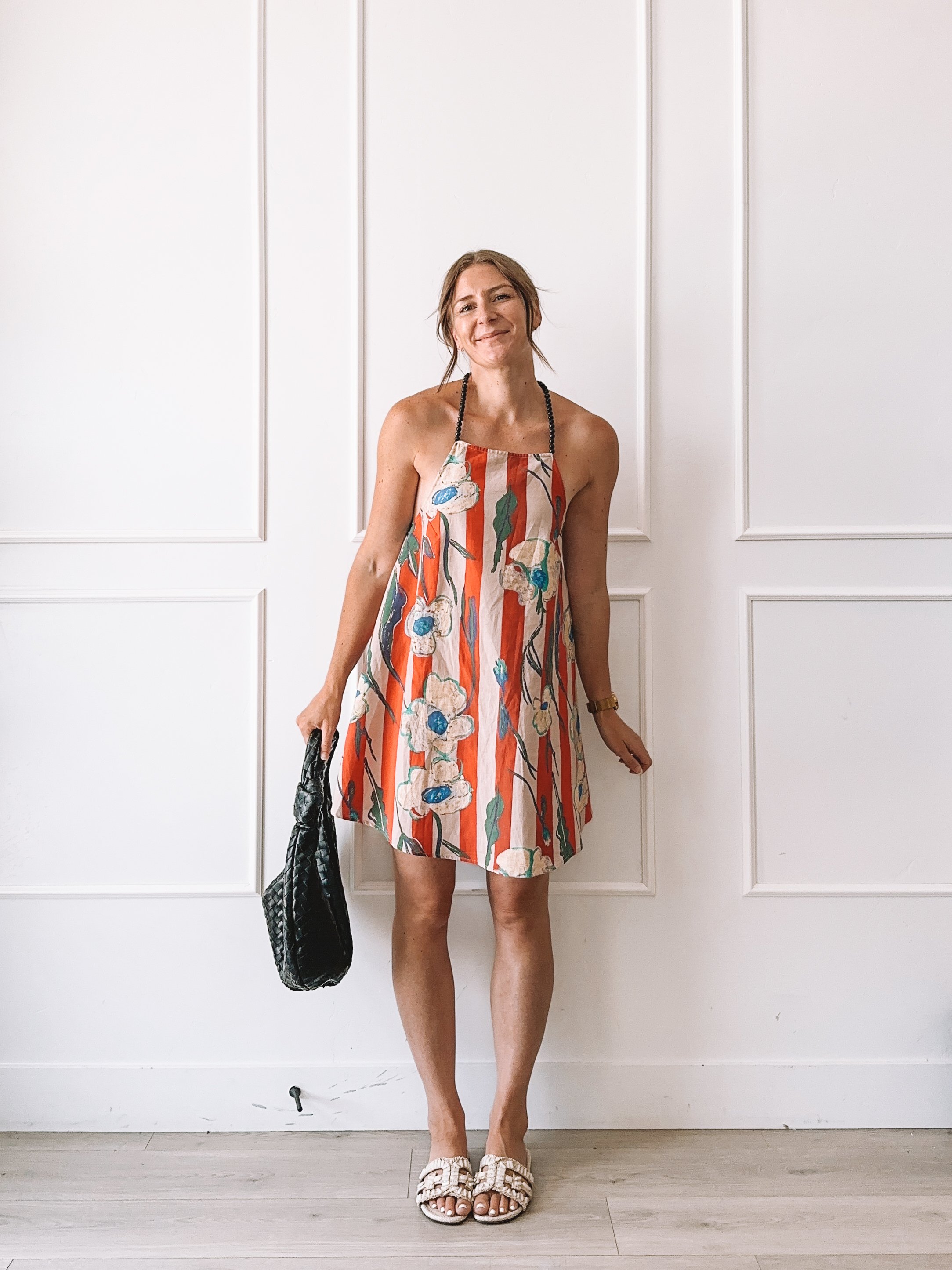 Backless Striped Floral Summer Dress Outfit Idea