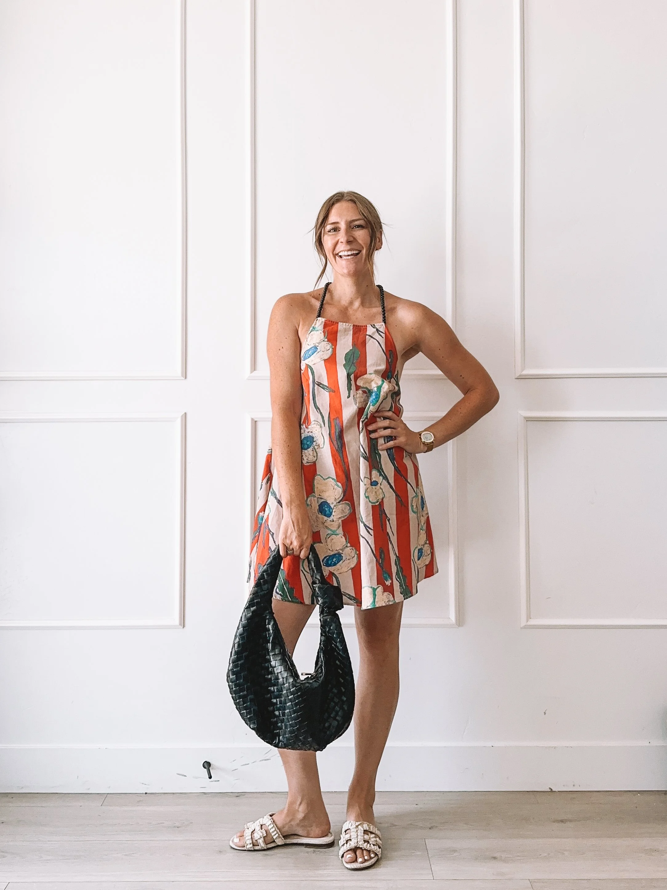 Backless Striped Floral Summer Dress Outfit Idea