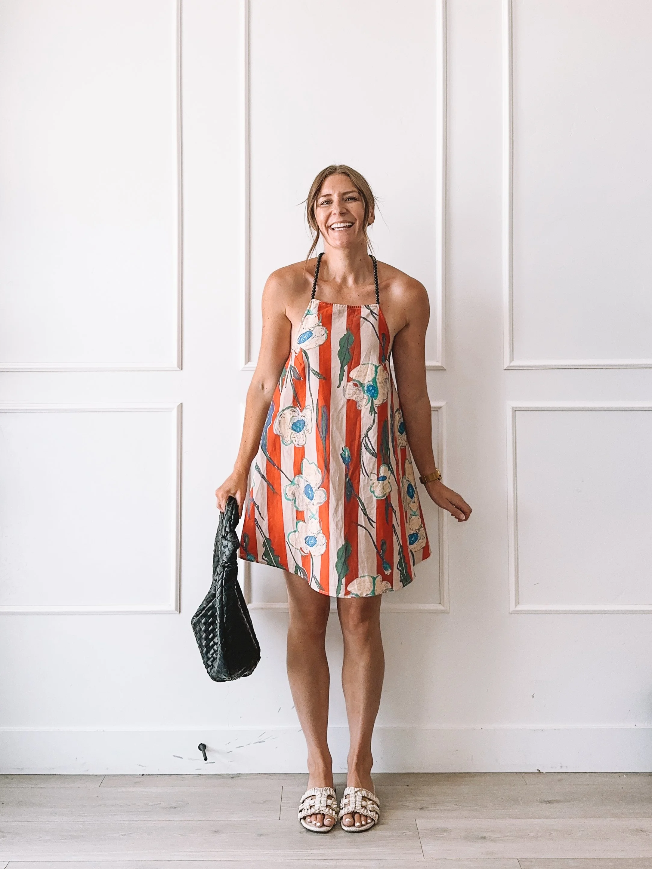 Backless Striped Floral Summer Dress Outfit Idea