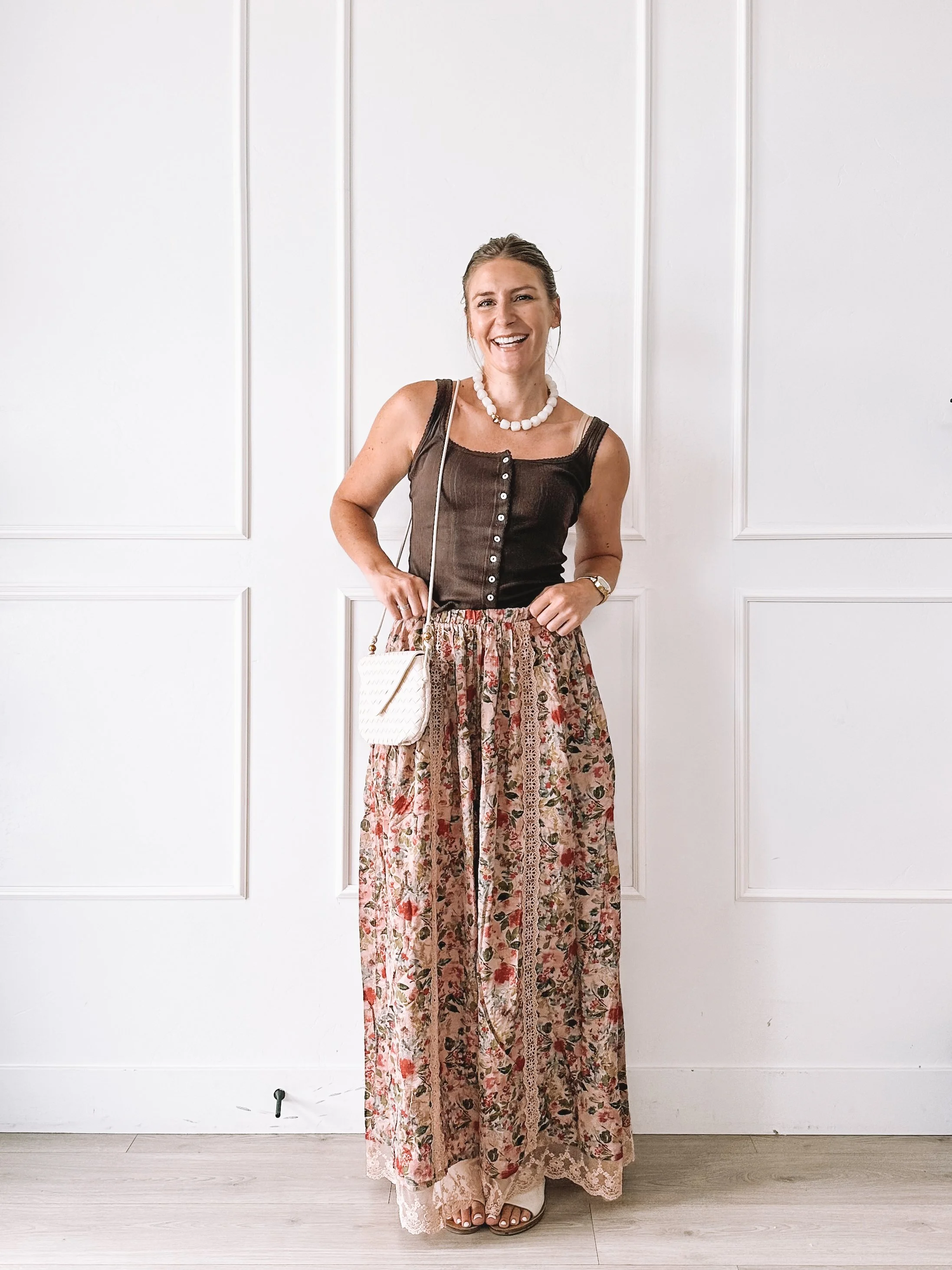 Flowy Floral Wide Leg Pants Summer Outfit
