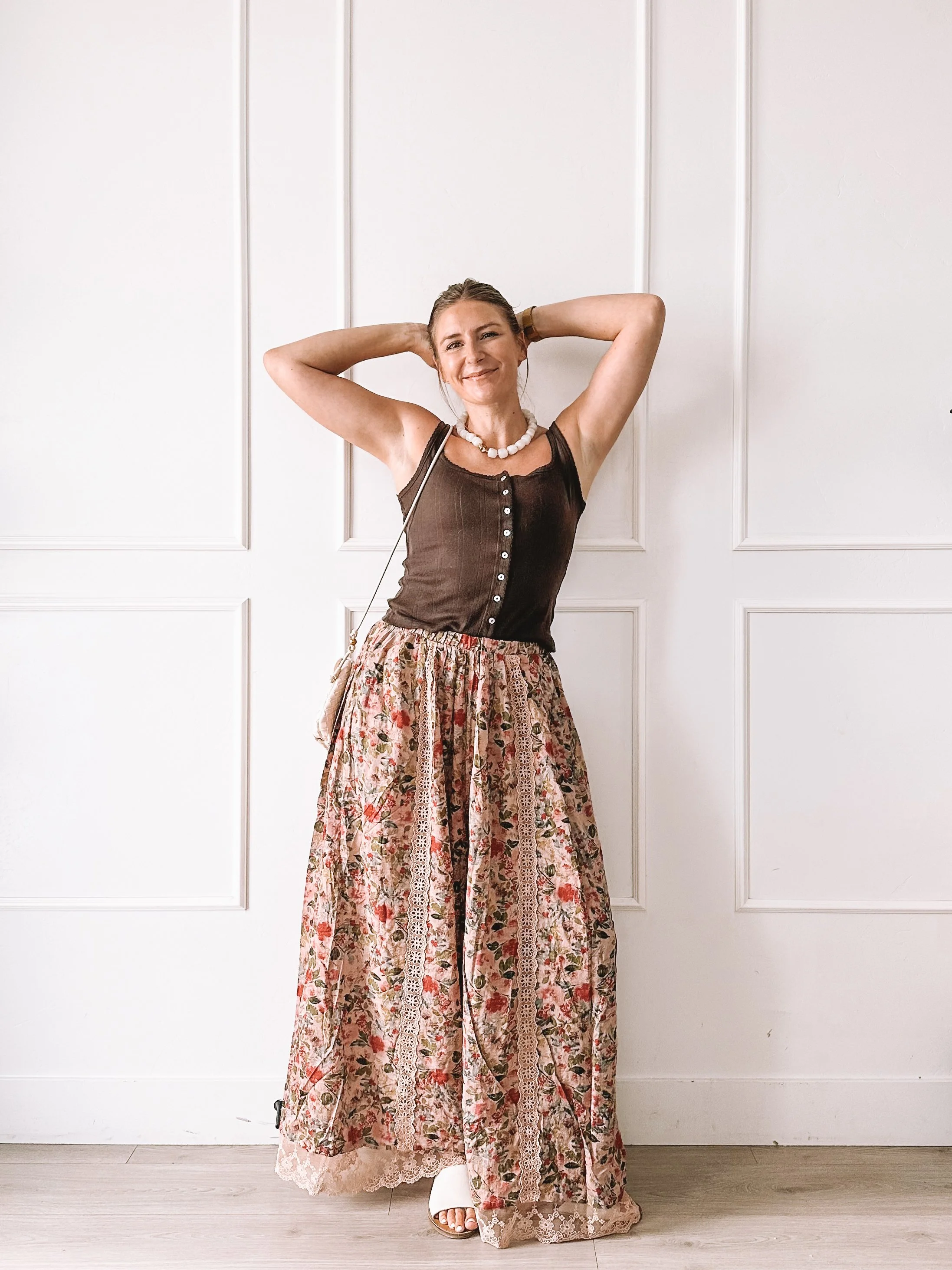 Flowy Floral Wide Leg Pants Summer Outfit