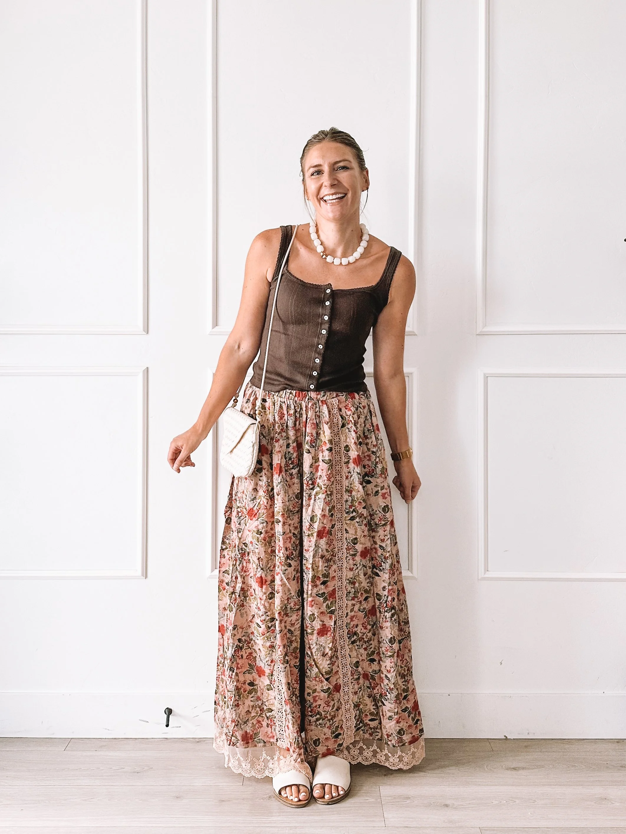 Flowy Floral Wide Leg Pants Summer Outfit