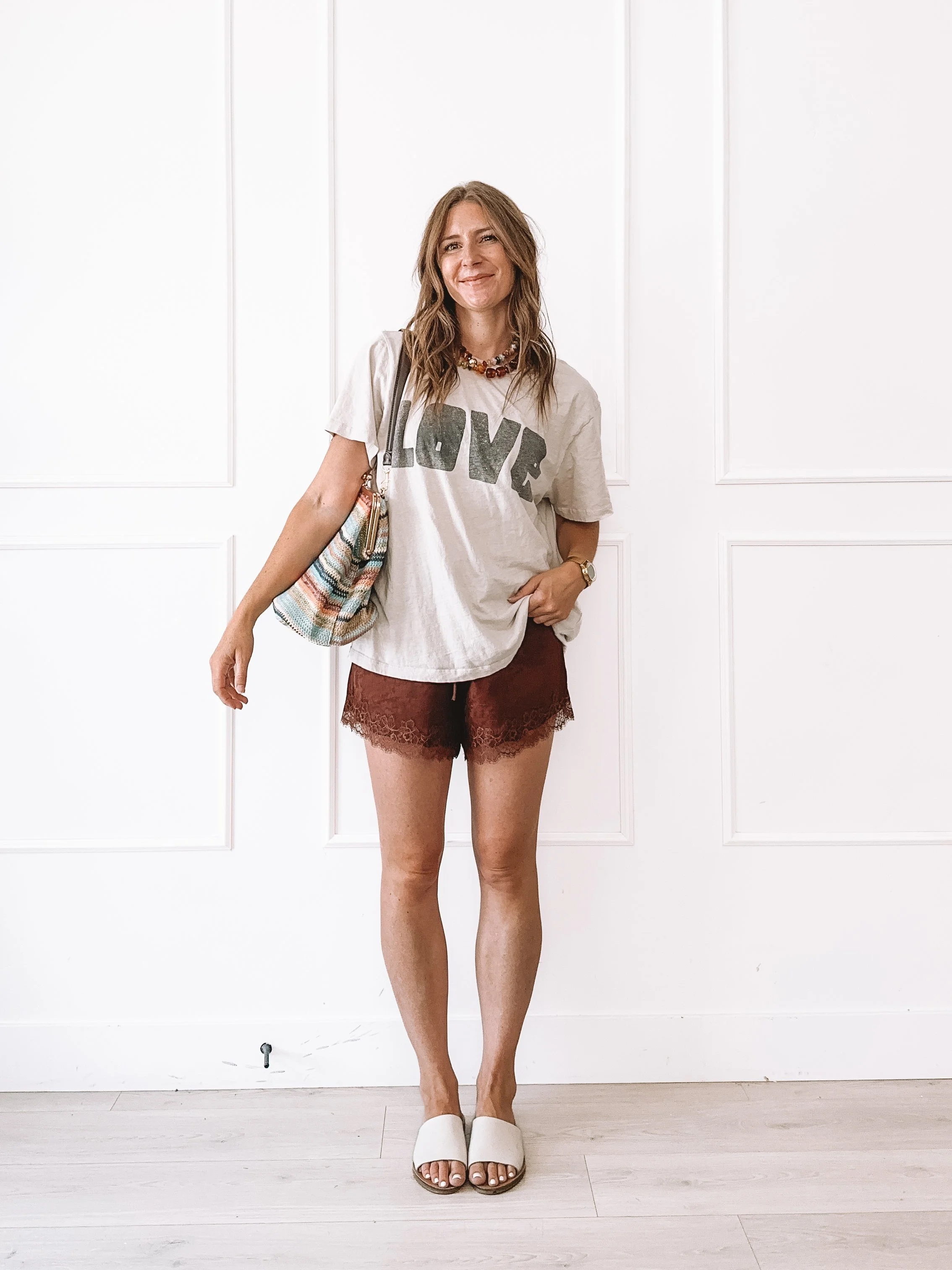 How to Style Lace Satin Shorts with A Graphic Tee