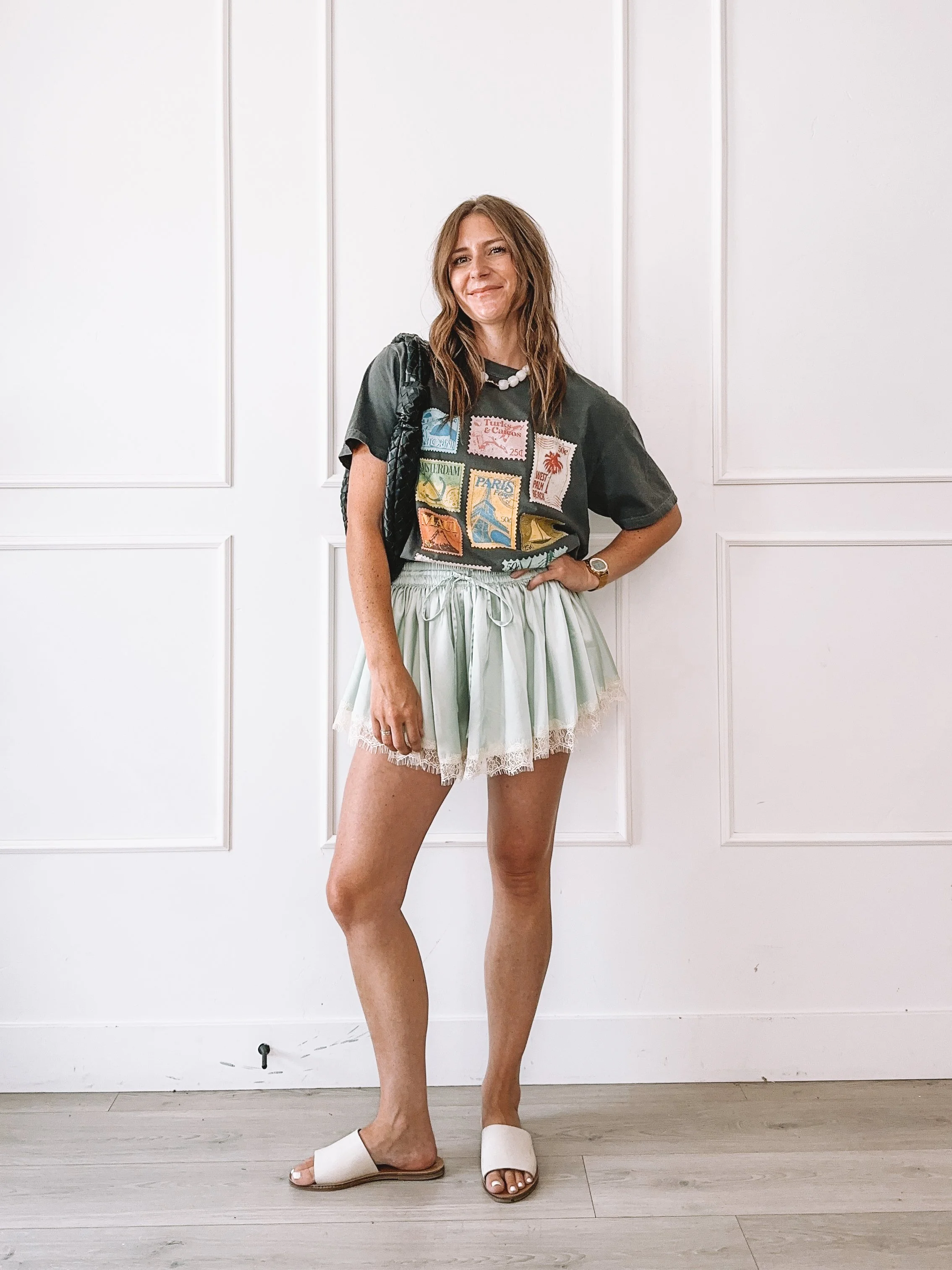 How to Style Lace Satin Shorts with A Graphic Tee