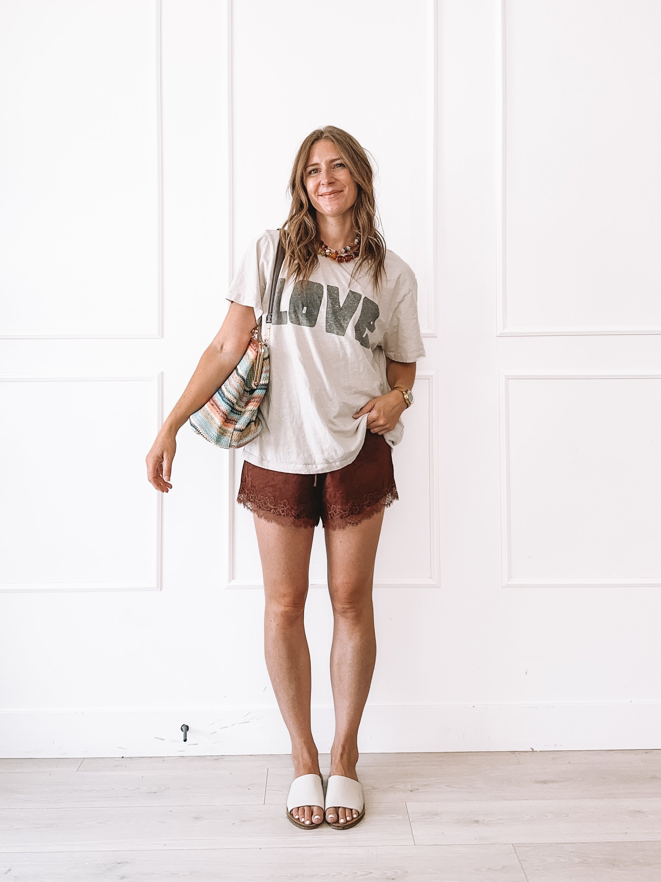 How to Style Lace Satin Shorts with A Graphic Tee