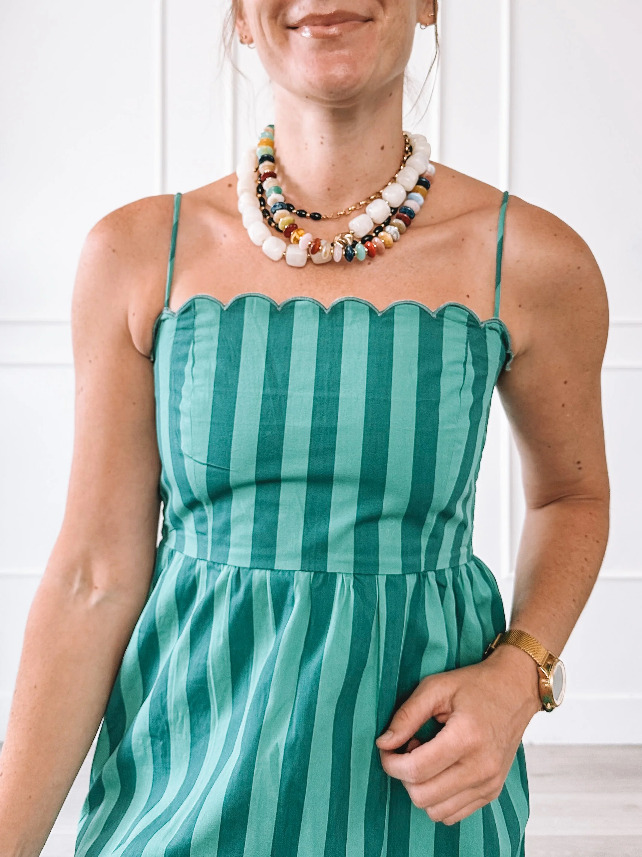 Turquoise Striped Maxi Dress Summer Outfit Idea