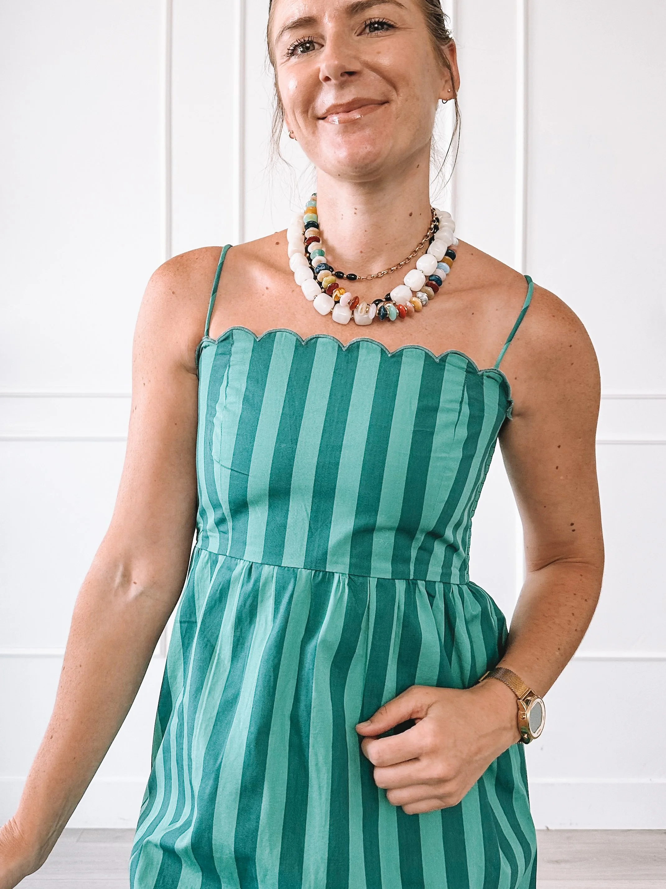 Turquoise Striped Maxi Dress Summer Outfit Idea