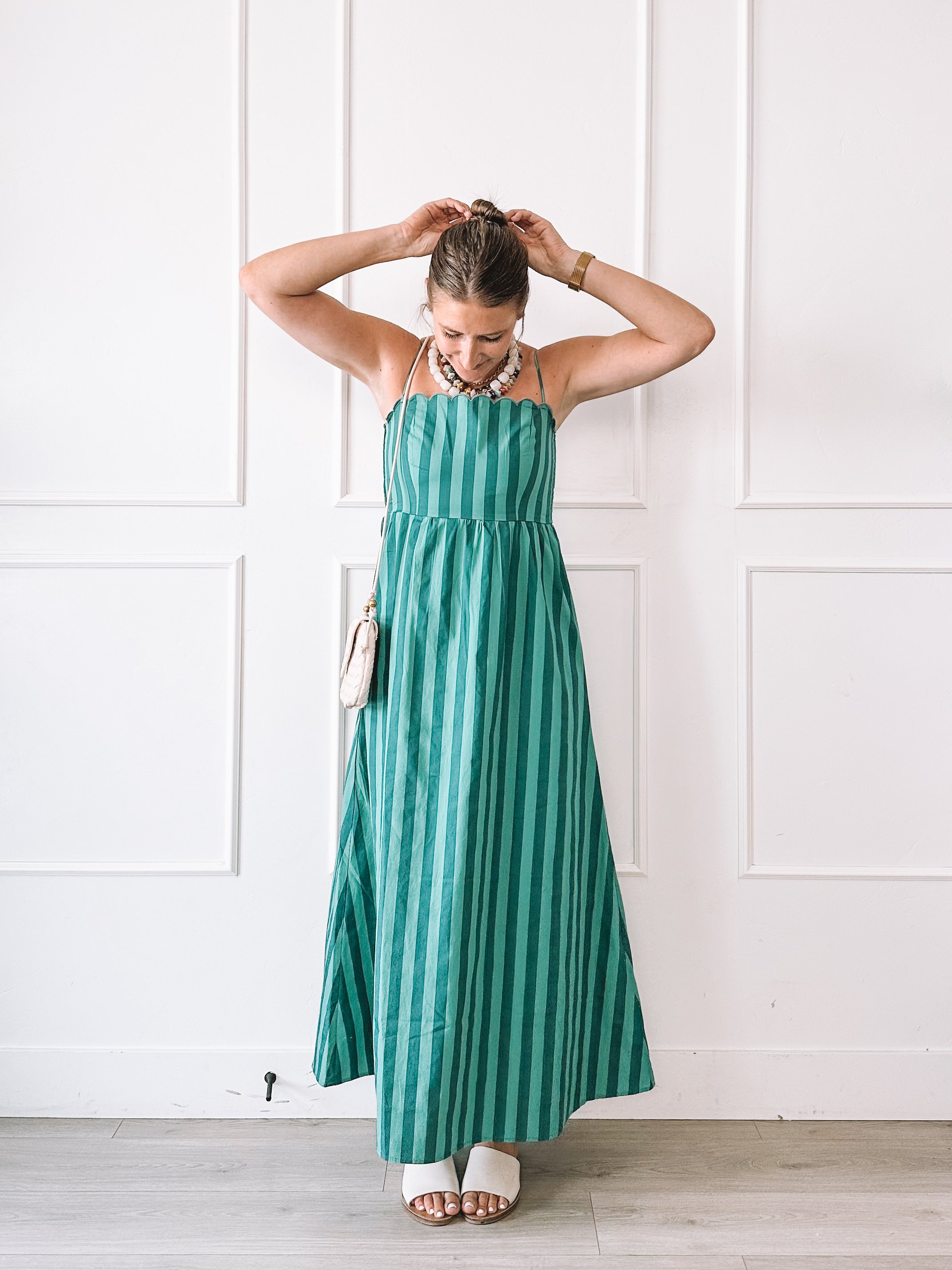 Turquoise Striped Maxi Dress Summer Outfit Idea