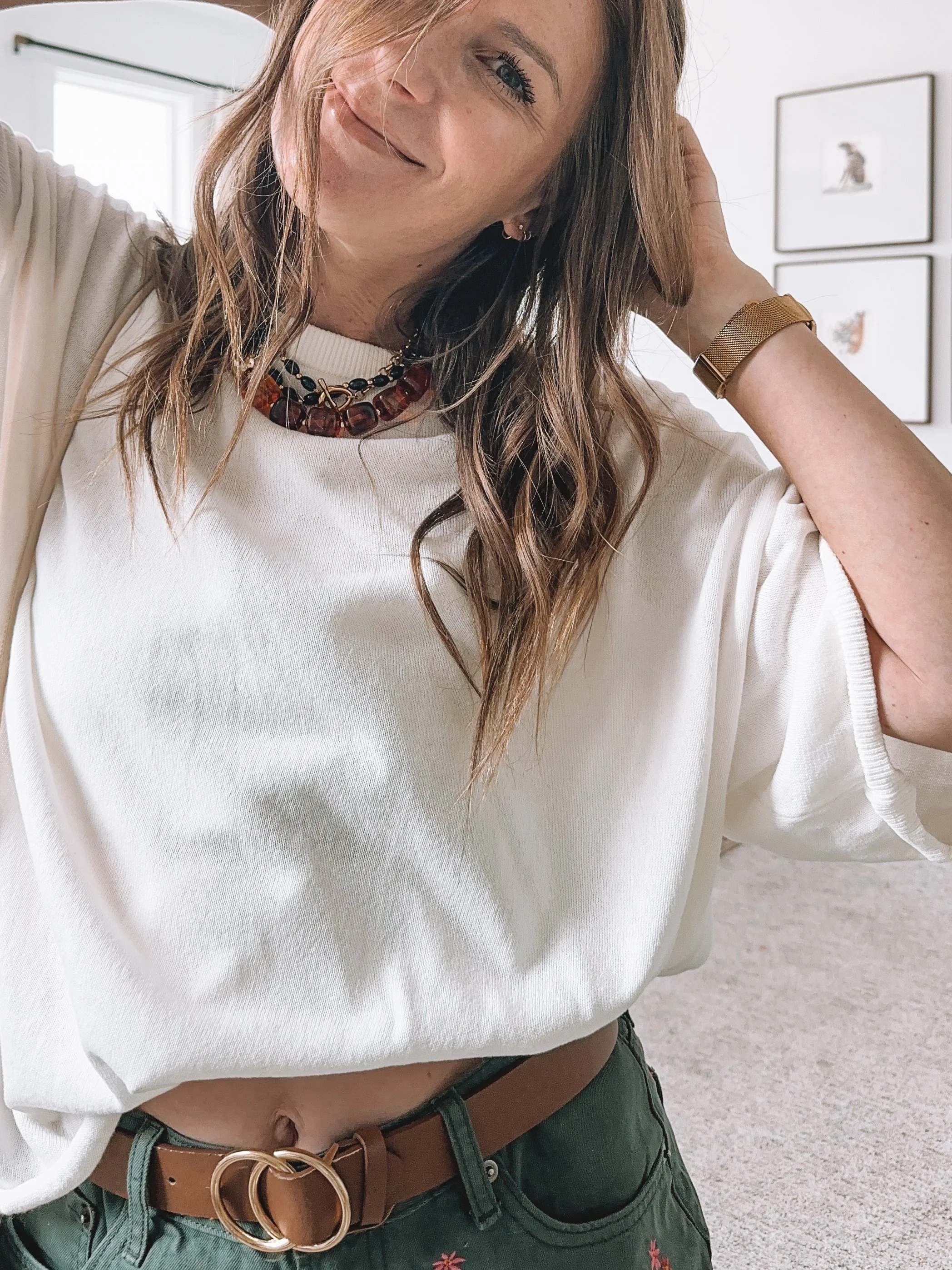 Oversized Cream Tee and Denim Shorts Outfit