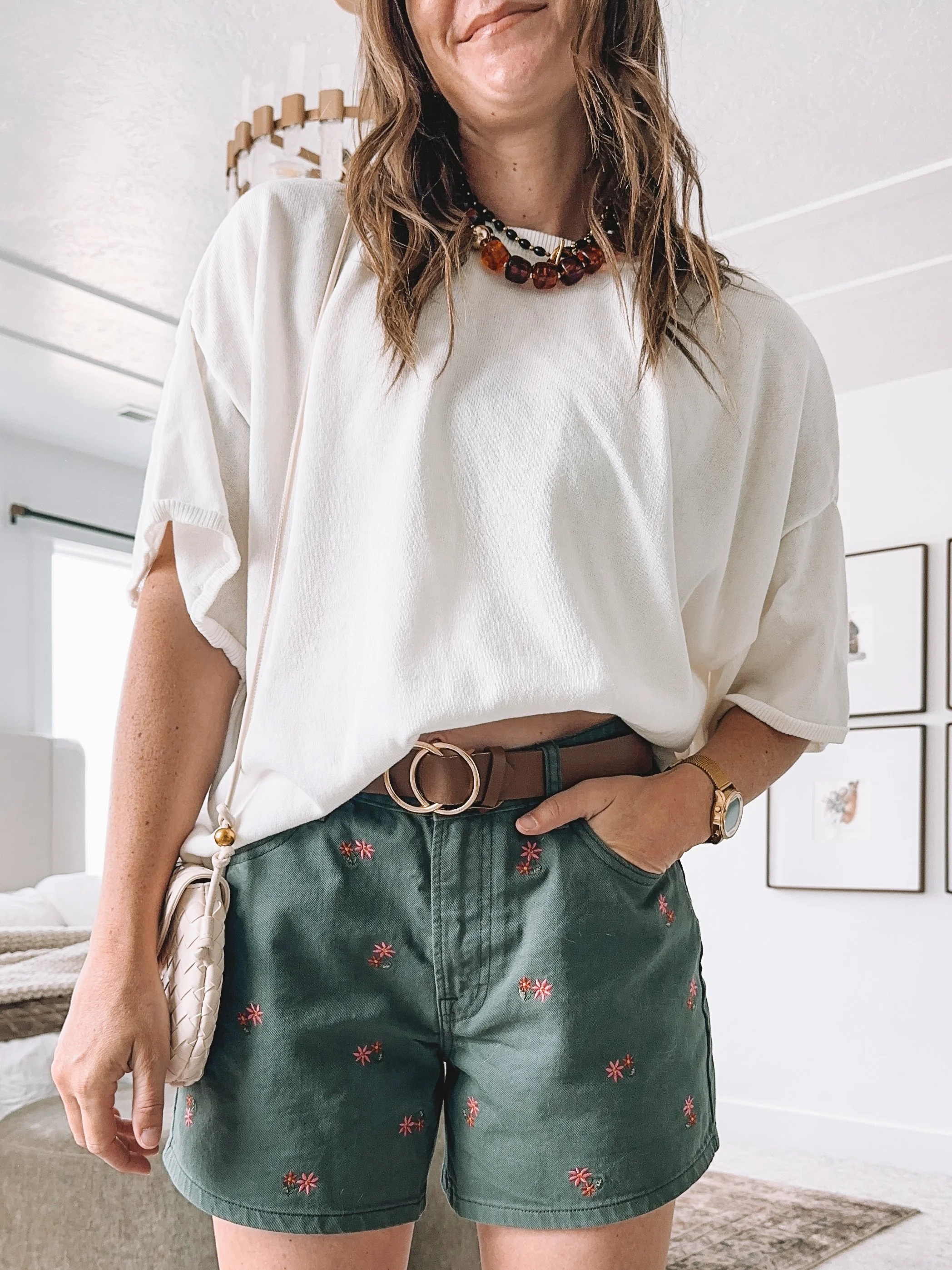Oversized Cream Tee and Denim Shorts Outfit
