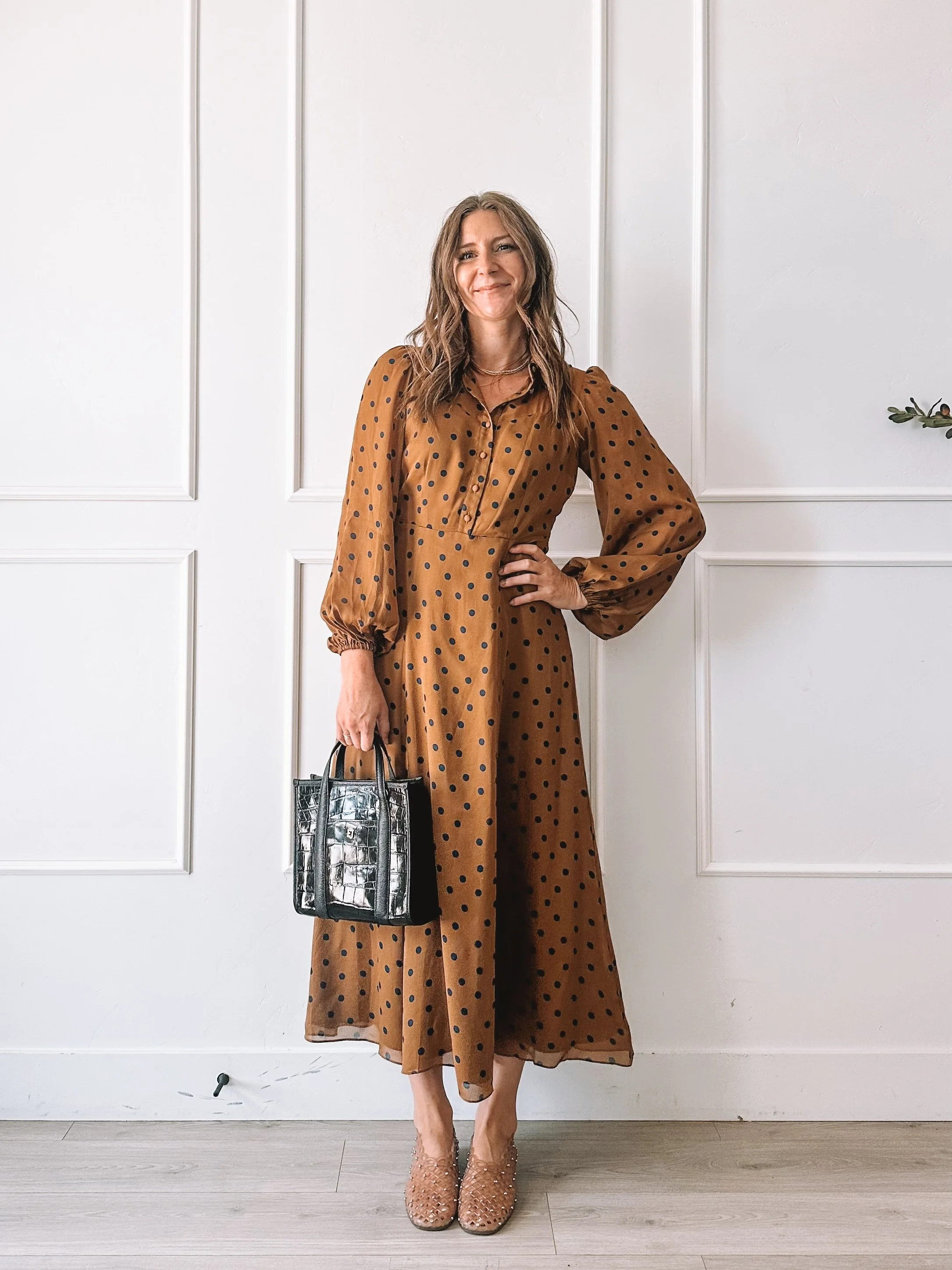 Fall Midi Dress With Jelly Flats
