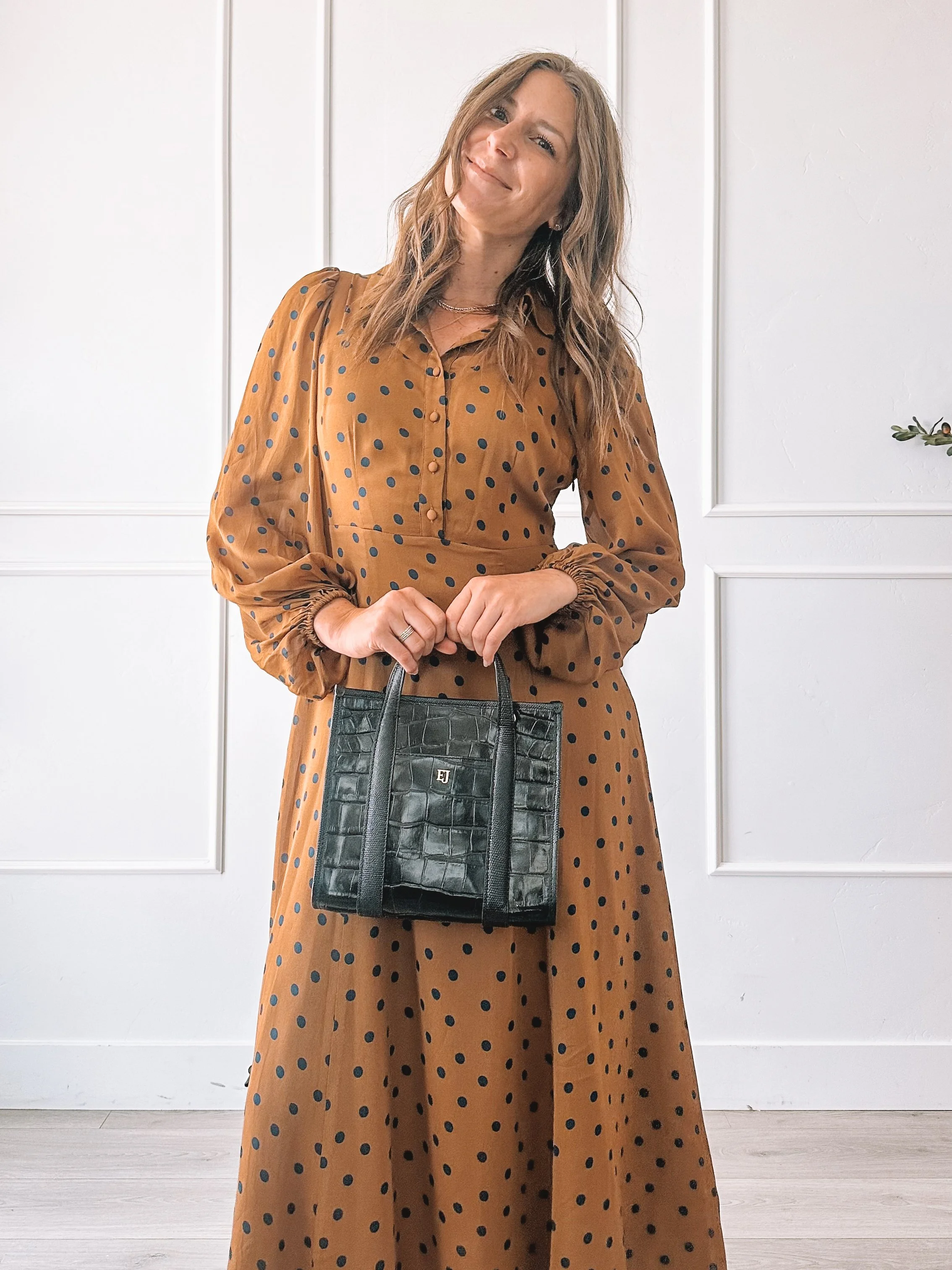 Long Sleeve Polka Dot Dress Fall Styling