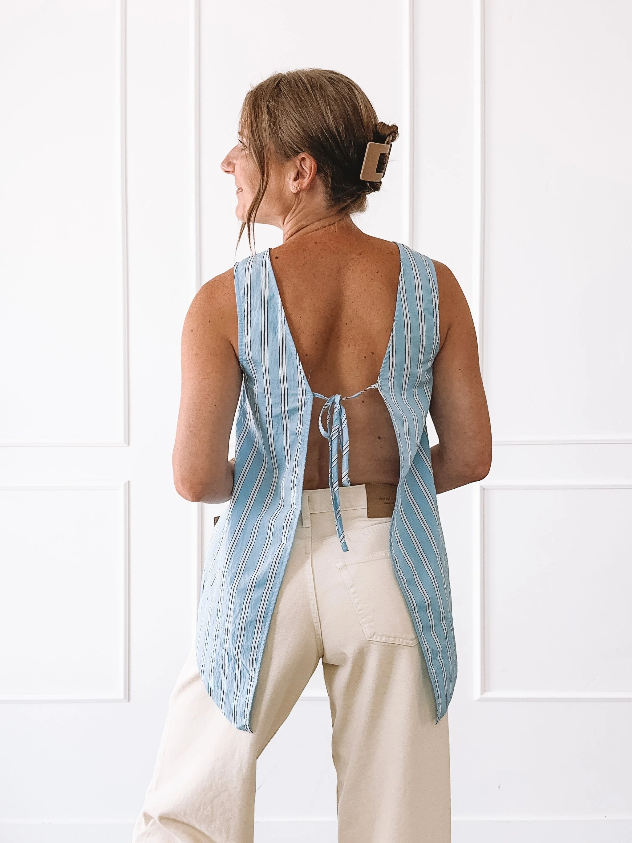 Striped Tie Back Top With Butter Yellow Jeans