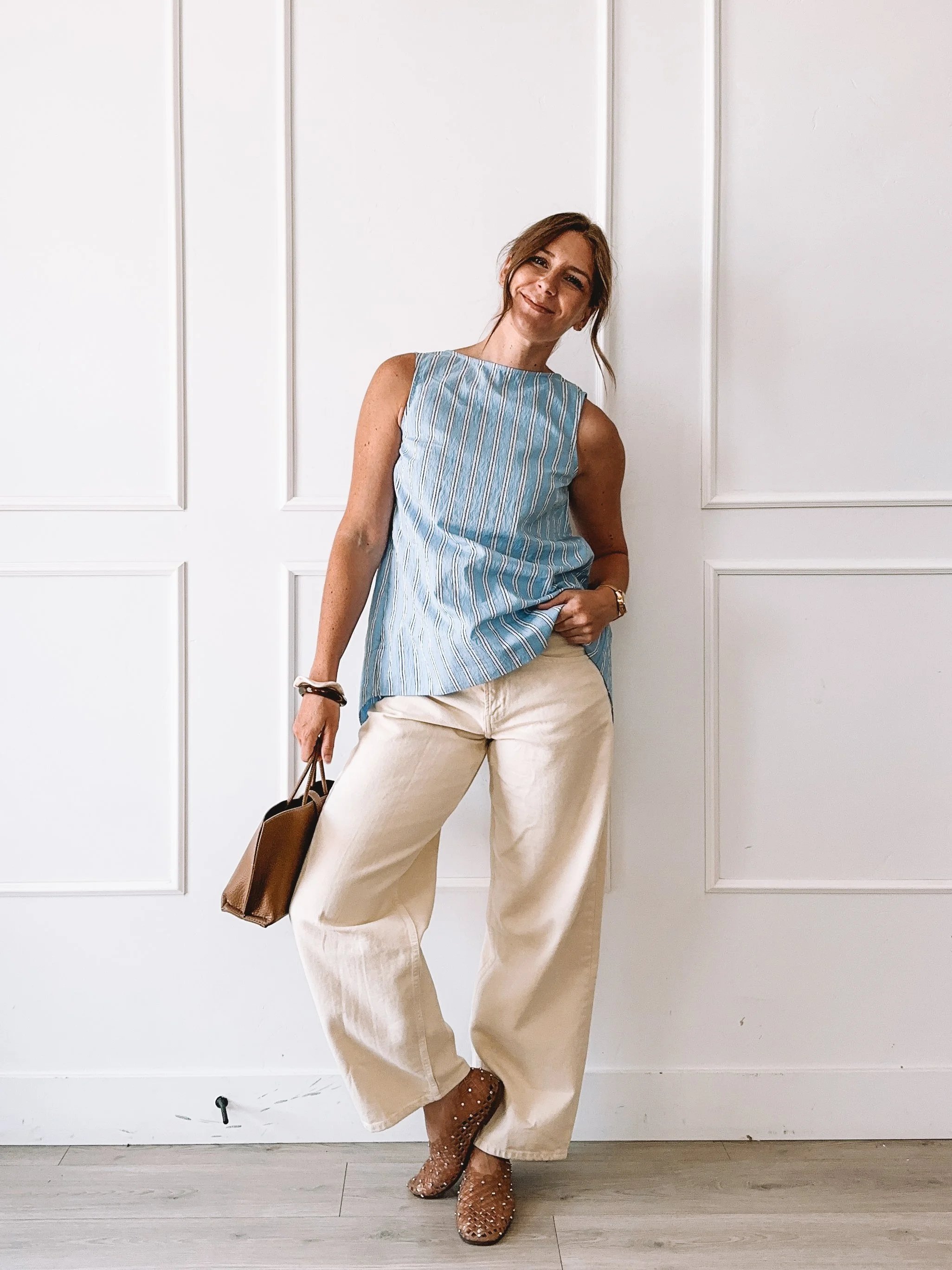 Striped Tie Back Top With Butter Yellow Jeans