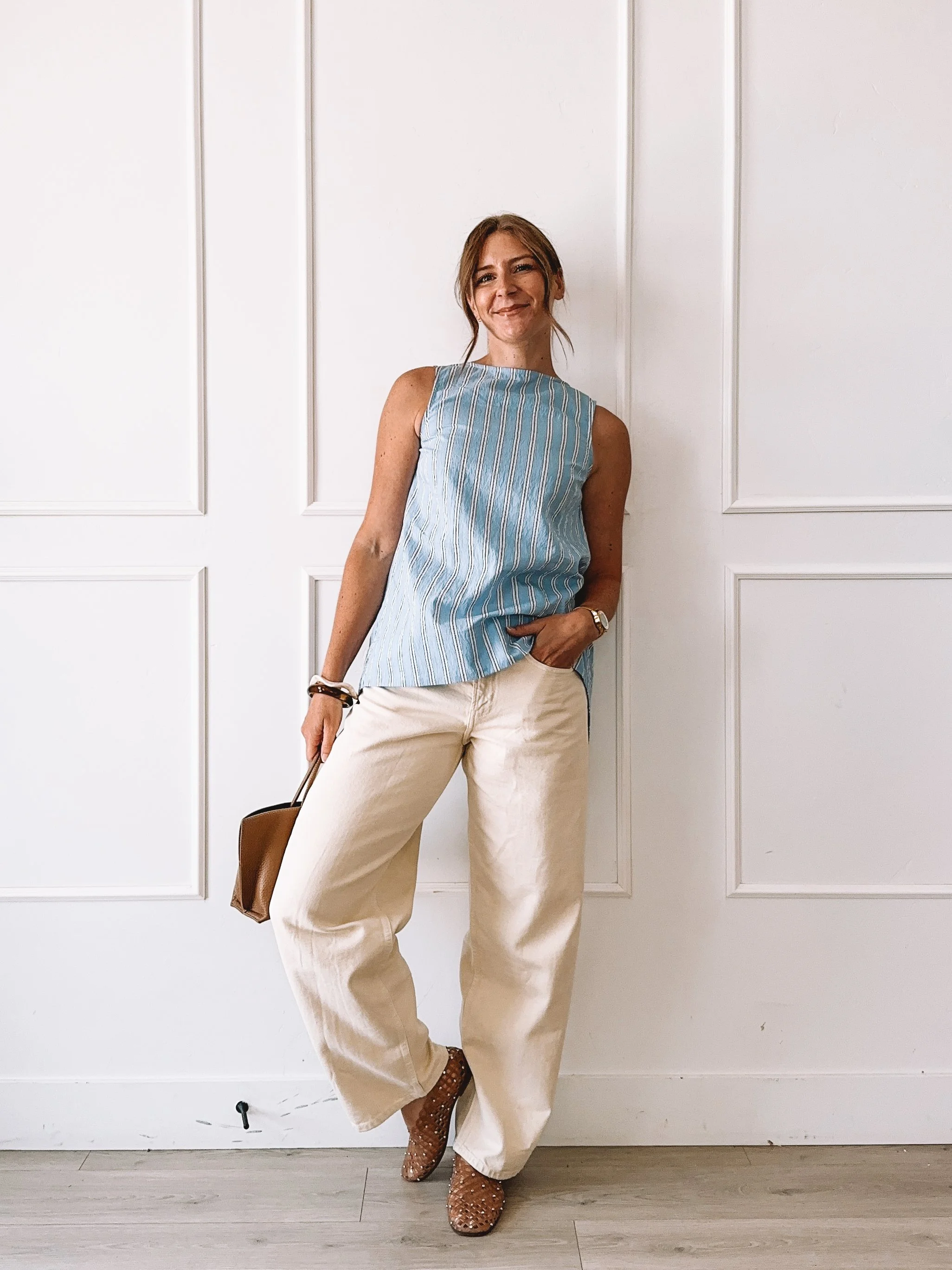 Striped Top With Rhinestone Jelly Flats