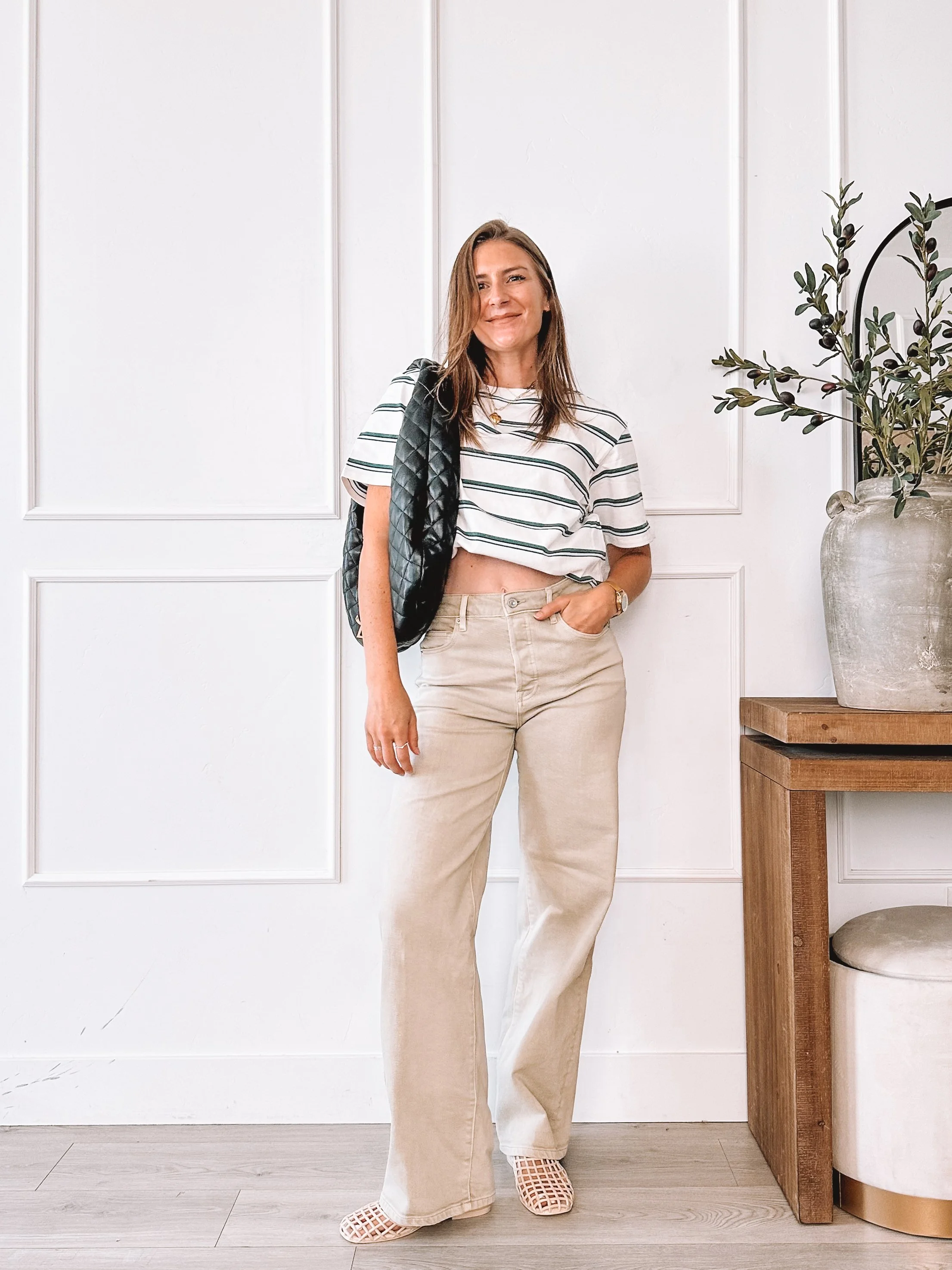 Wide Leg Jeans Fall Outfit With Striped Tee