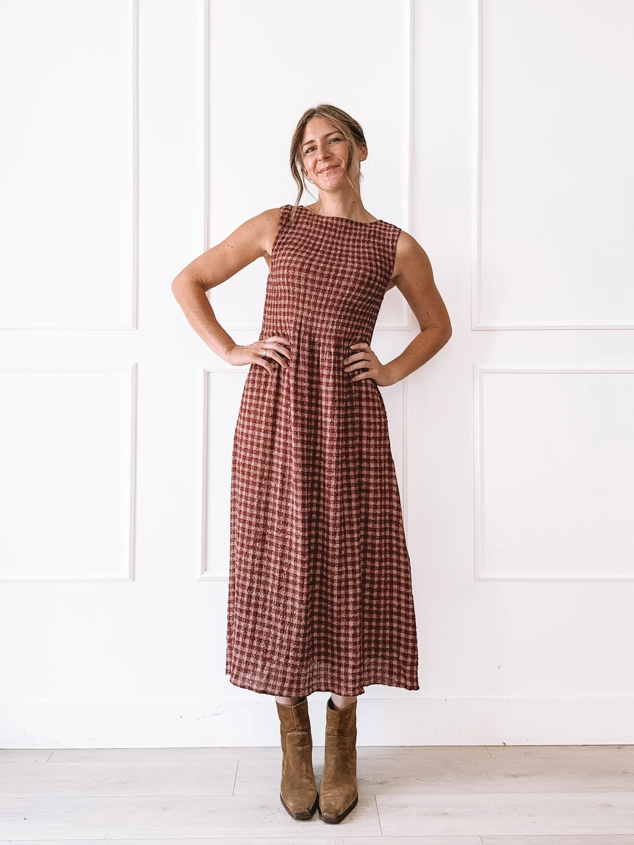 Plaid Smocked Maxi Dress Fall Outfit