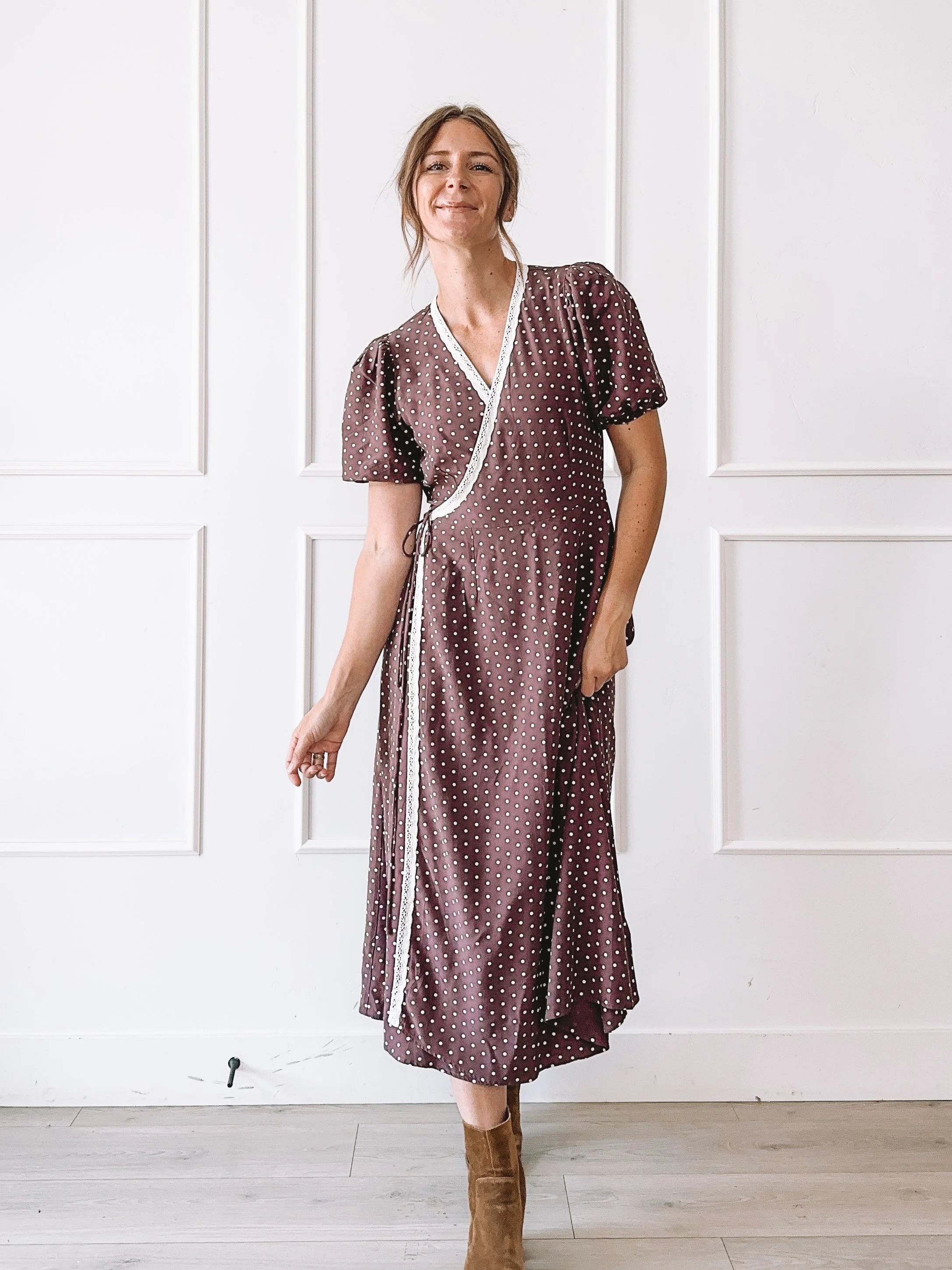 Polka Dot Wrap Dress Fall Outfit