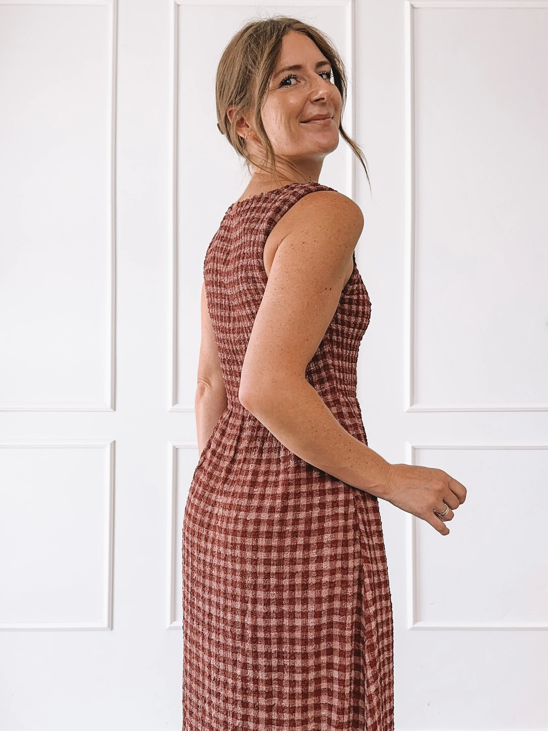 Plaid Smocked Maxi Dress Fall Outfit