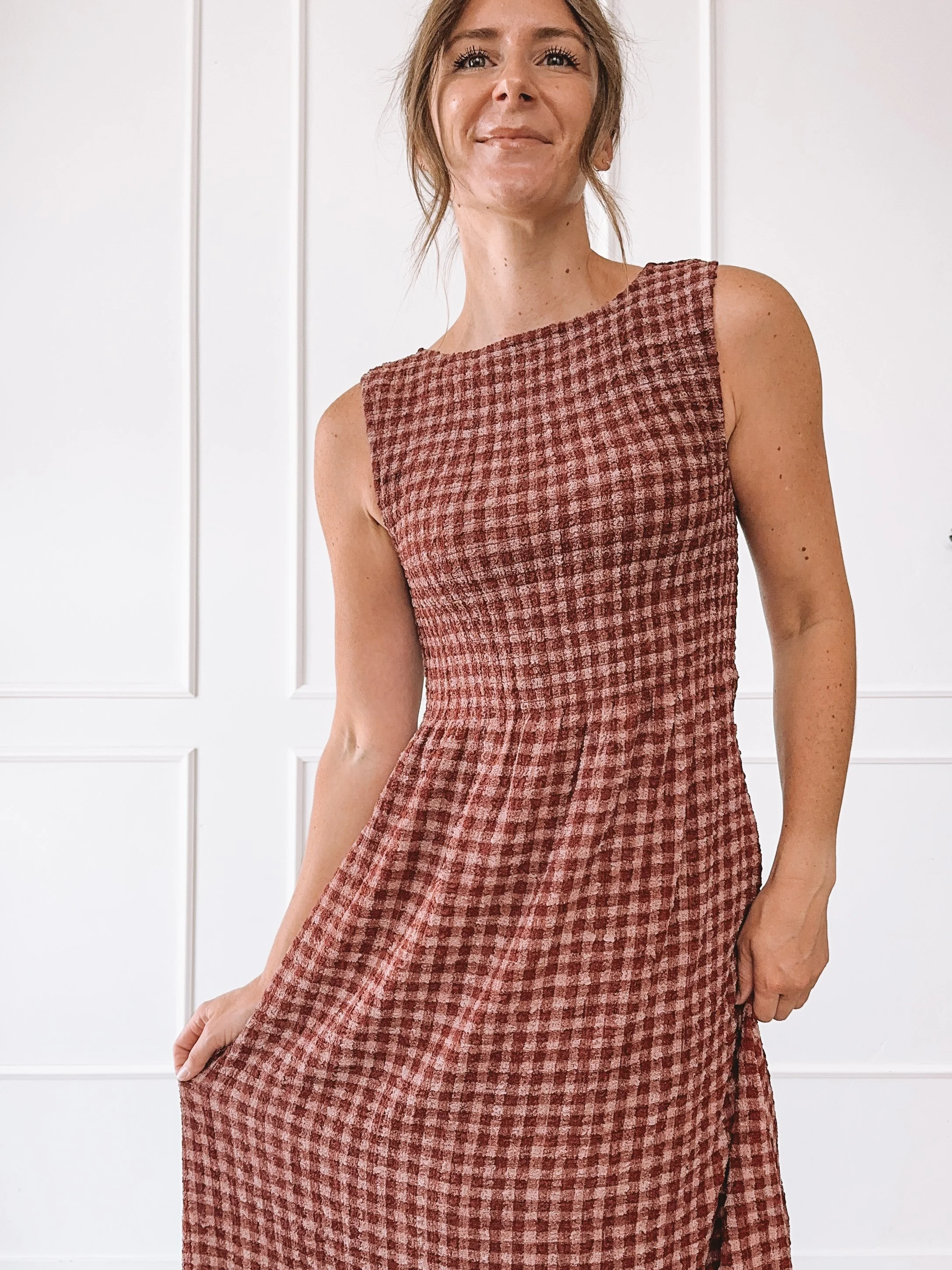 Plaid Smocked Maxi Dress Fall Outfit