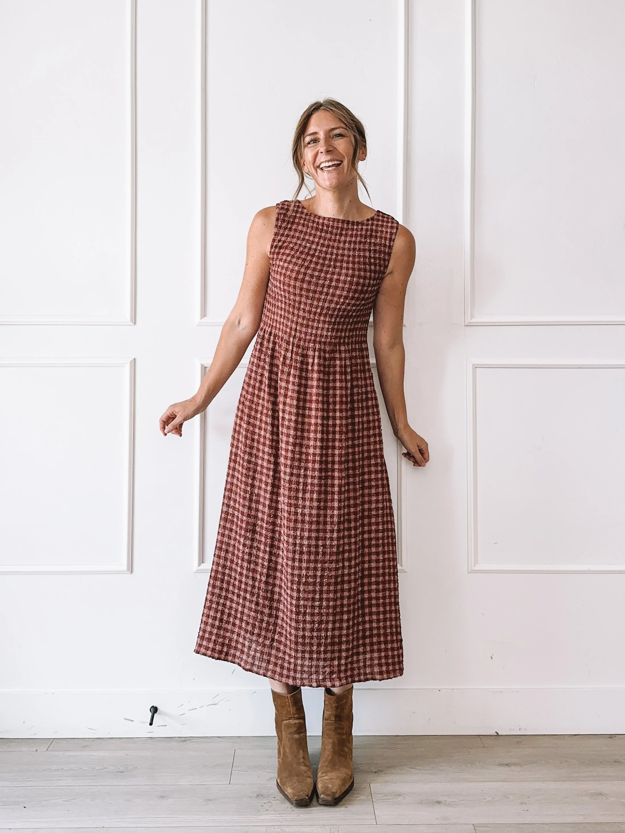 Plaid Smocked Maxi Dress Fall Outfit