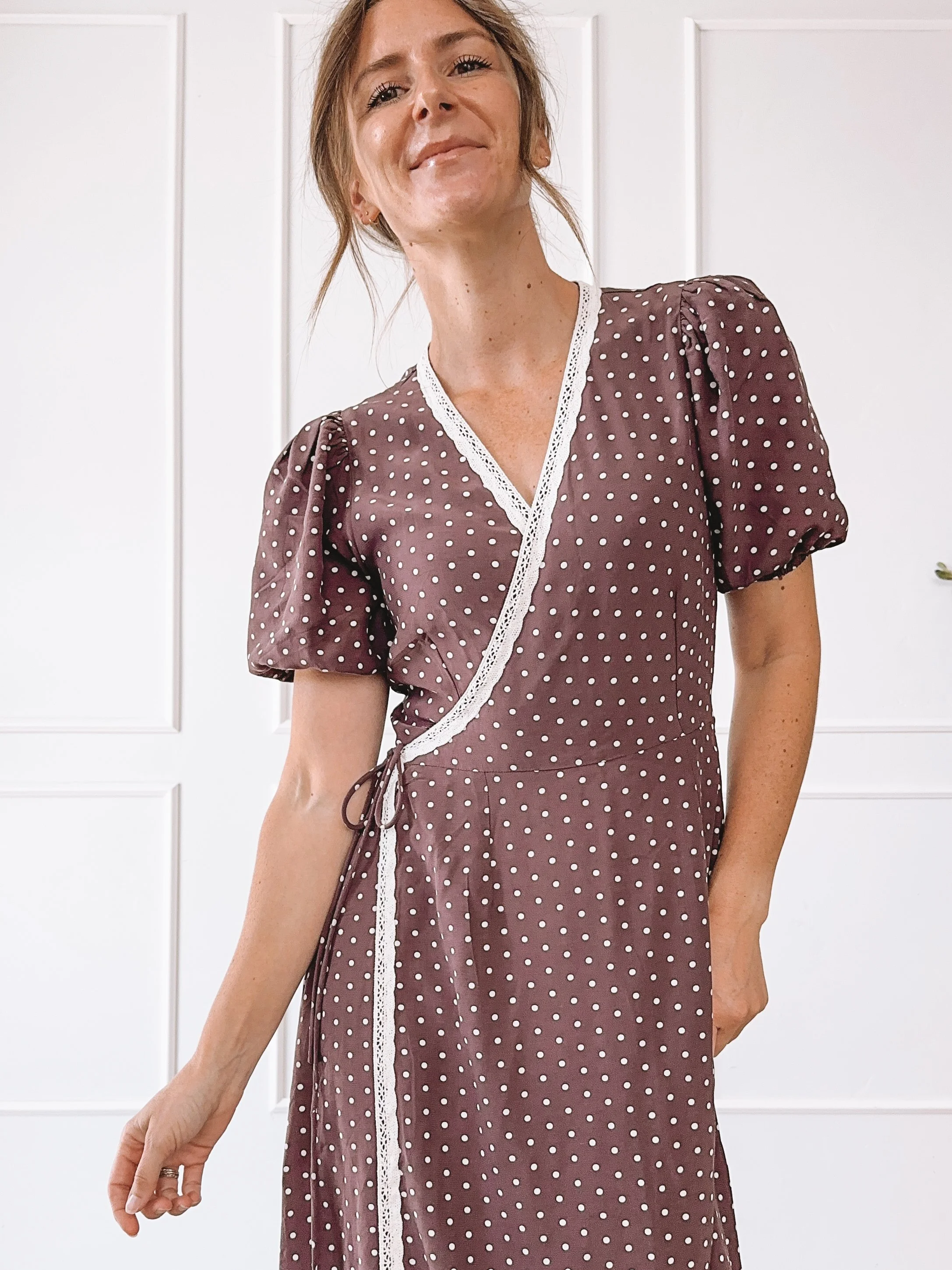 Polka Dot Wrap Dress Fall Outfit
