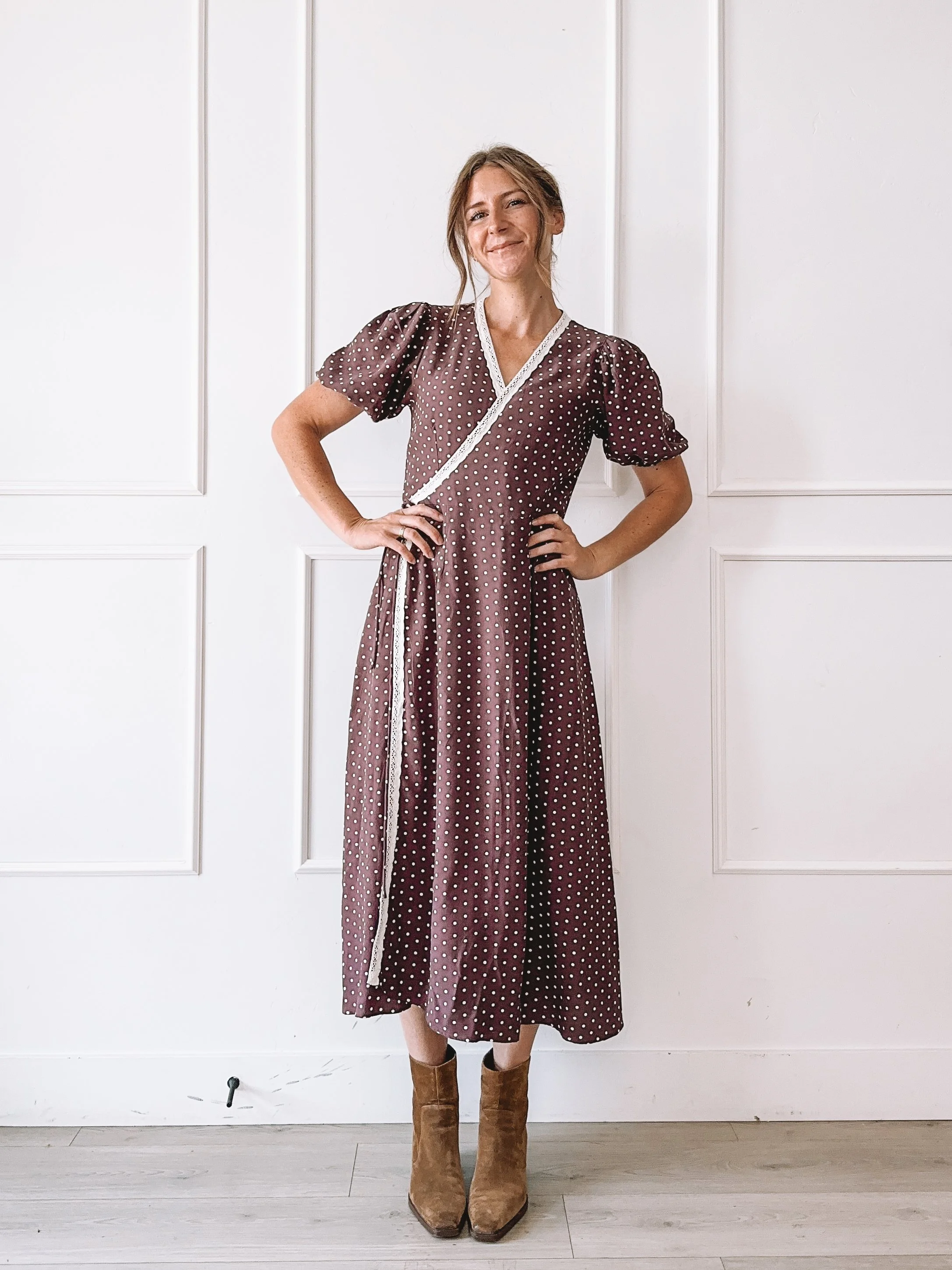 Polka Dot Wrap Dress Fall Outfit