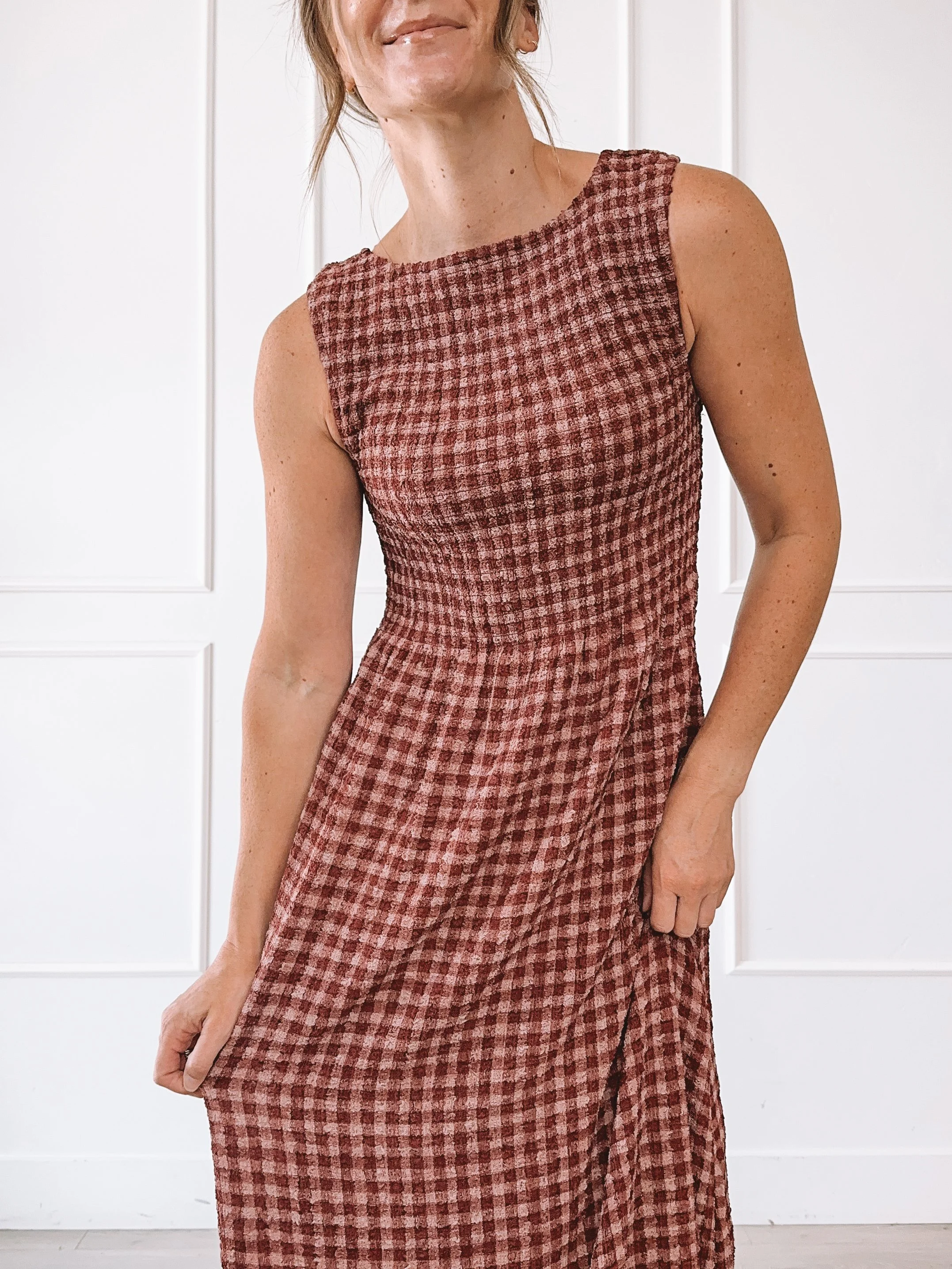 Plaid Smocked Maxi Dress Fall Outfit